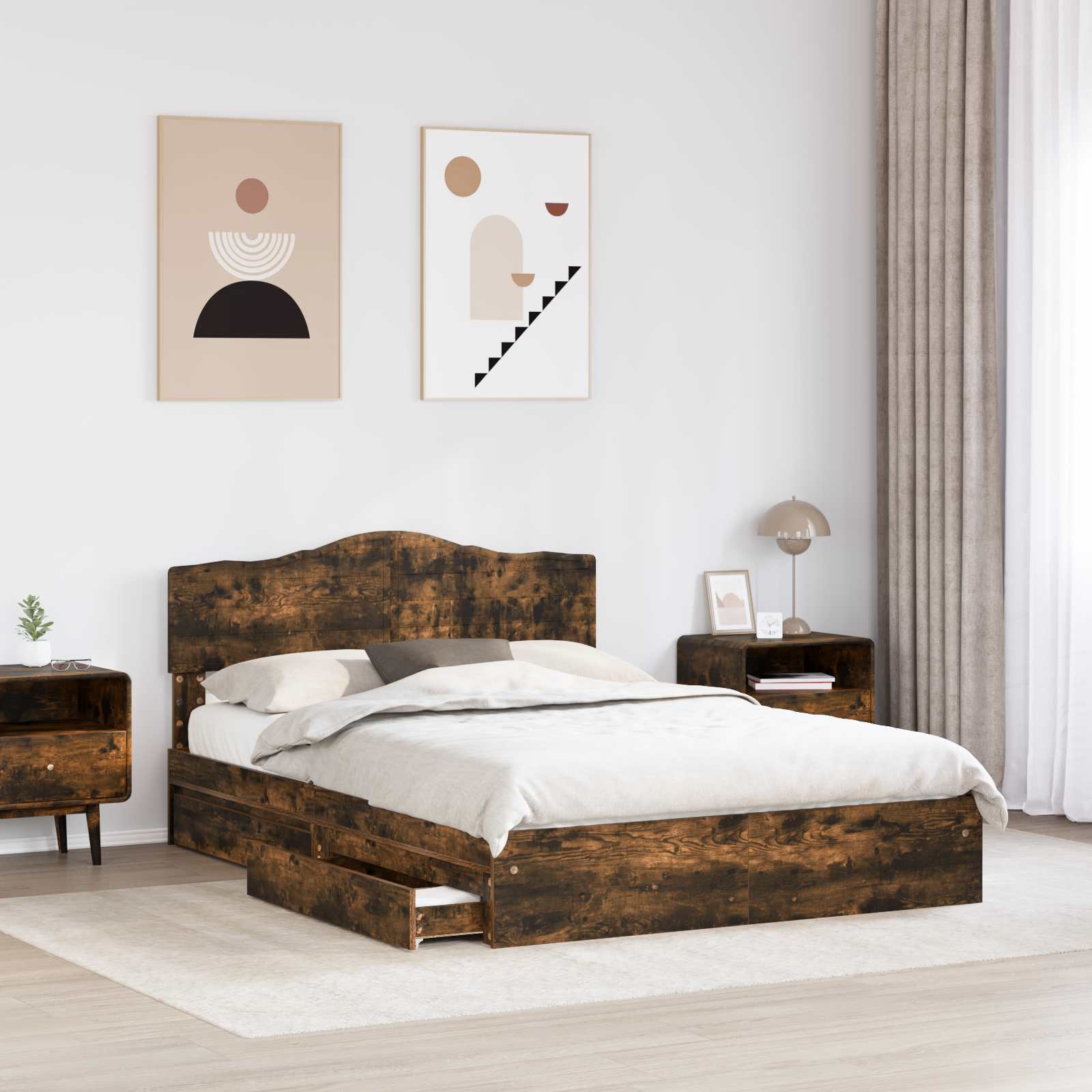 Aufbewahrungsbett Geräucherte Eiche 160 x 200 cm Holzwerkstoff
