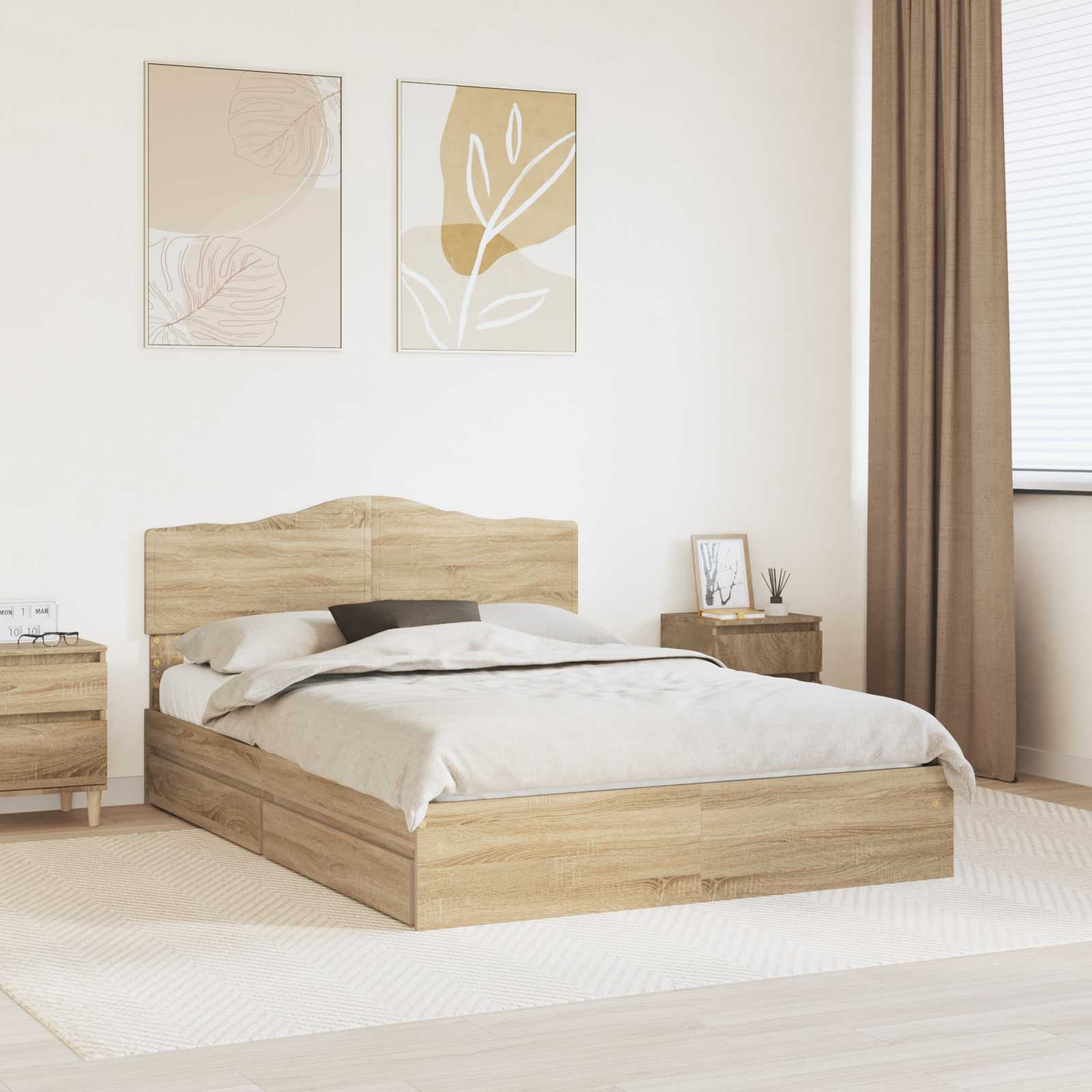 Aufbewahrungsbett Sonoma-Eiche 150 x 200 cm Holzwerkstoff