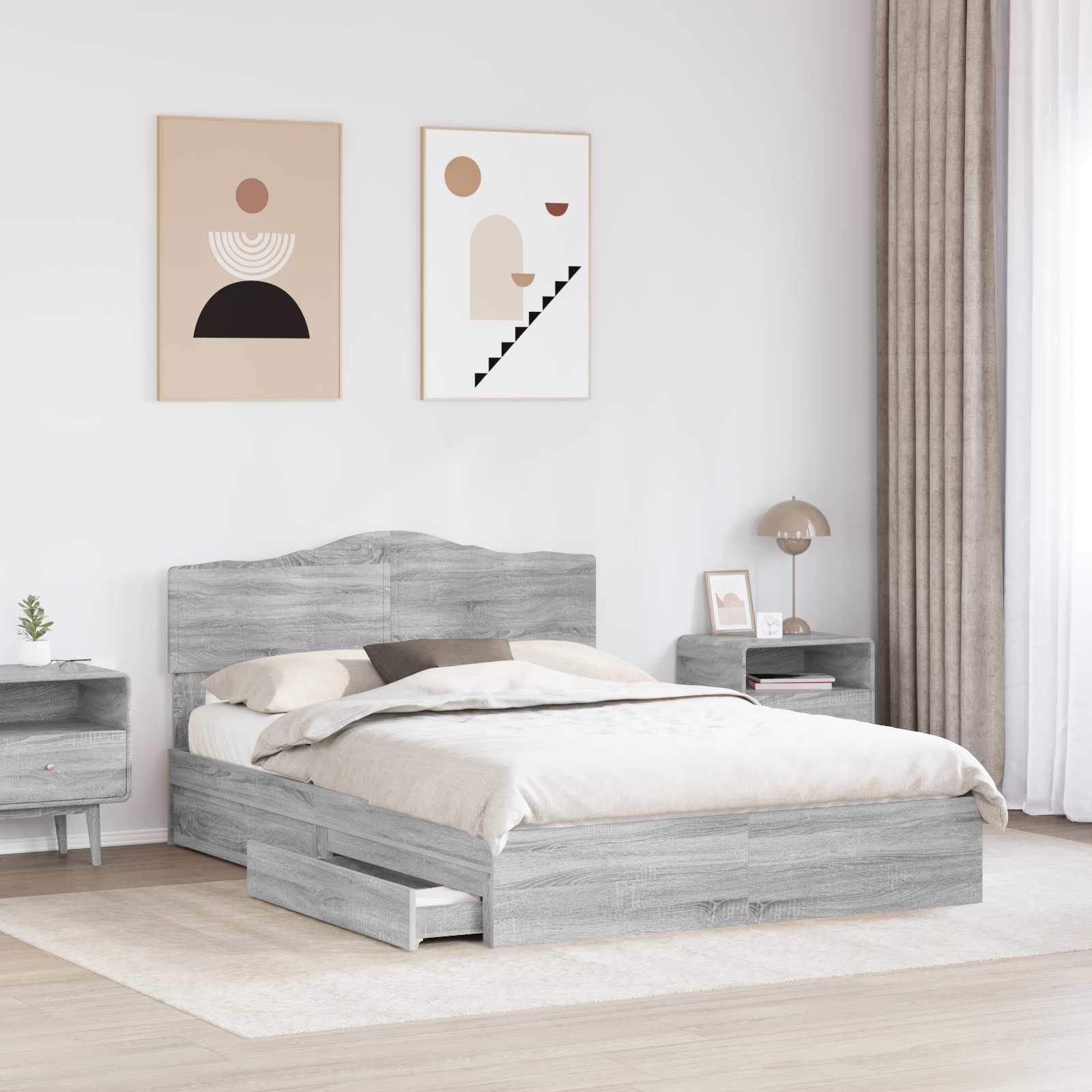Aufbewahrungsbett Graues Sonoma 150 x 200 cm Holzwerkstoff