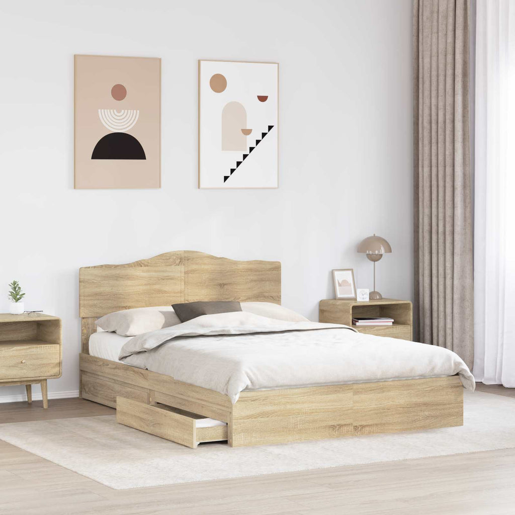 Aufbewahrungsbett Sonoma-Eiche 140 x 190 cm Holzwerkstoff