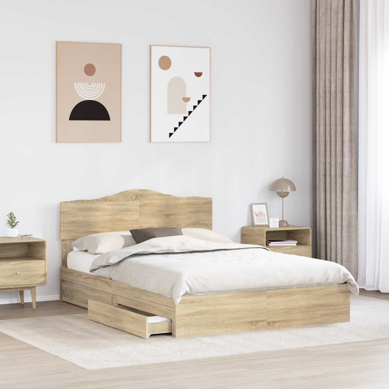 Aufbewahrungsbett Sonoma-Eiche 140 x 190 cm Holzwerkstoff
