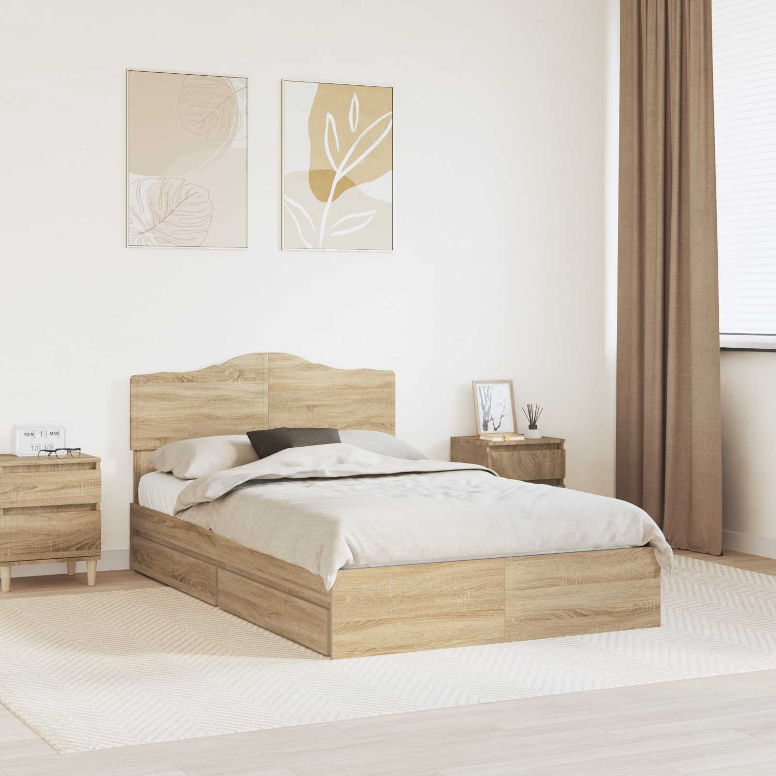 Aufbewahrungsbett Sonoma-Eiche 135 x 190 cm Holzwerkstoff