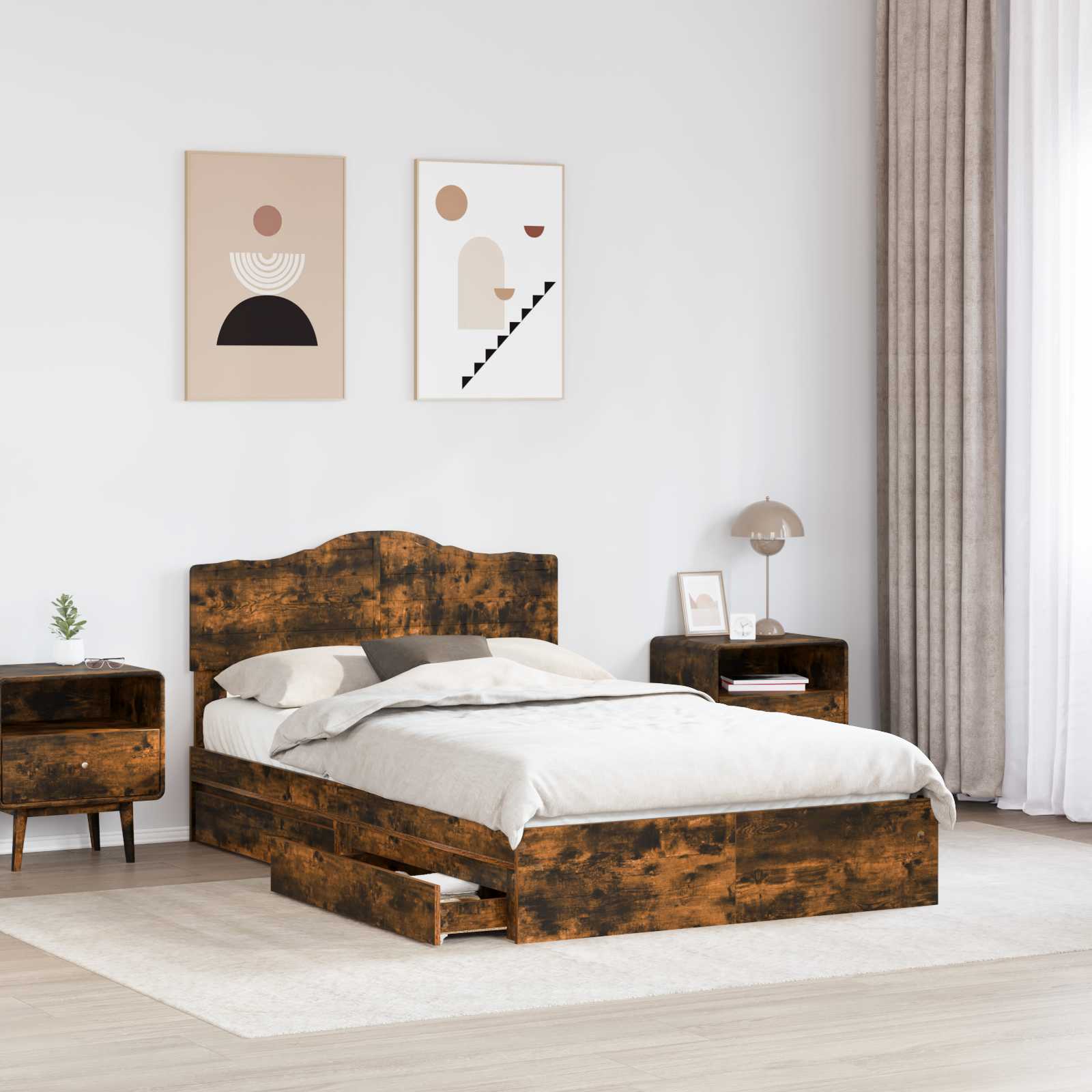 Aufbewahrungsbett Geräucherte Eiche 135 x 190 cm Holzwerkstoff