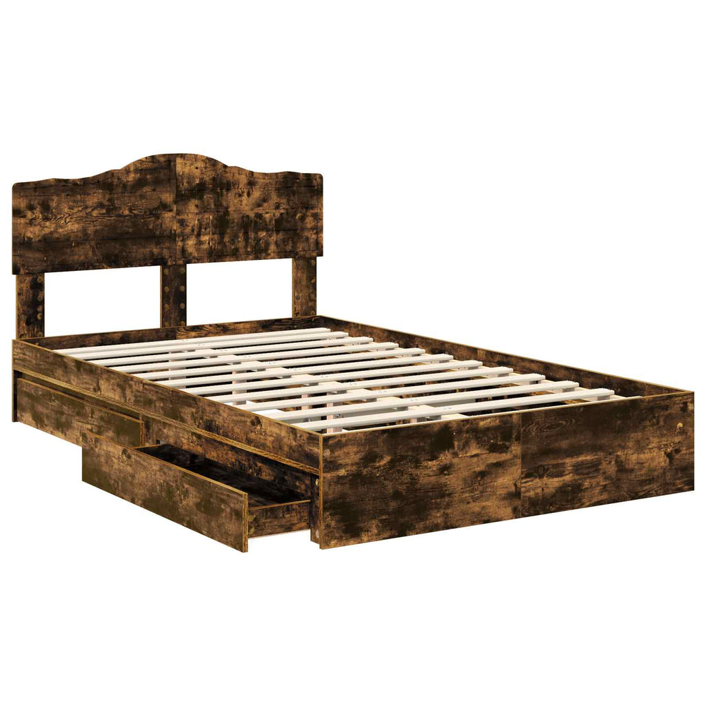 Aufbewahrungsbett Geräucherte Eiche 135 x 190 cm Holzwerkstoff