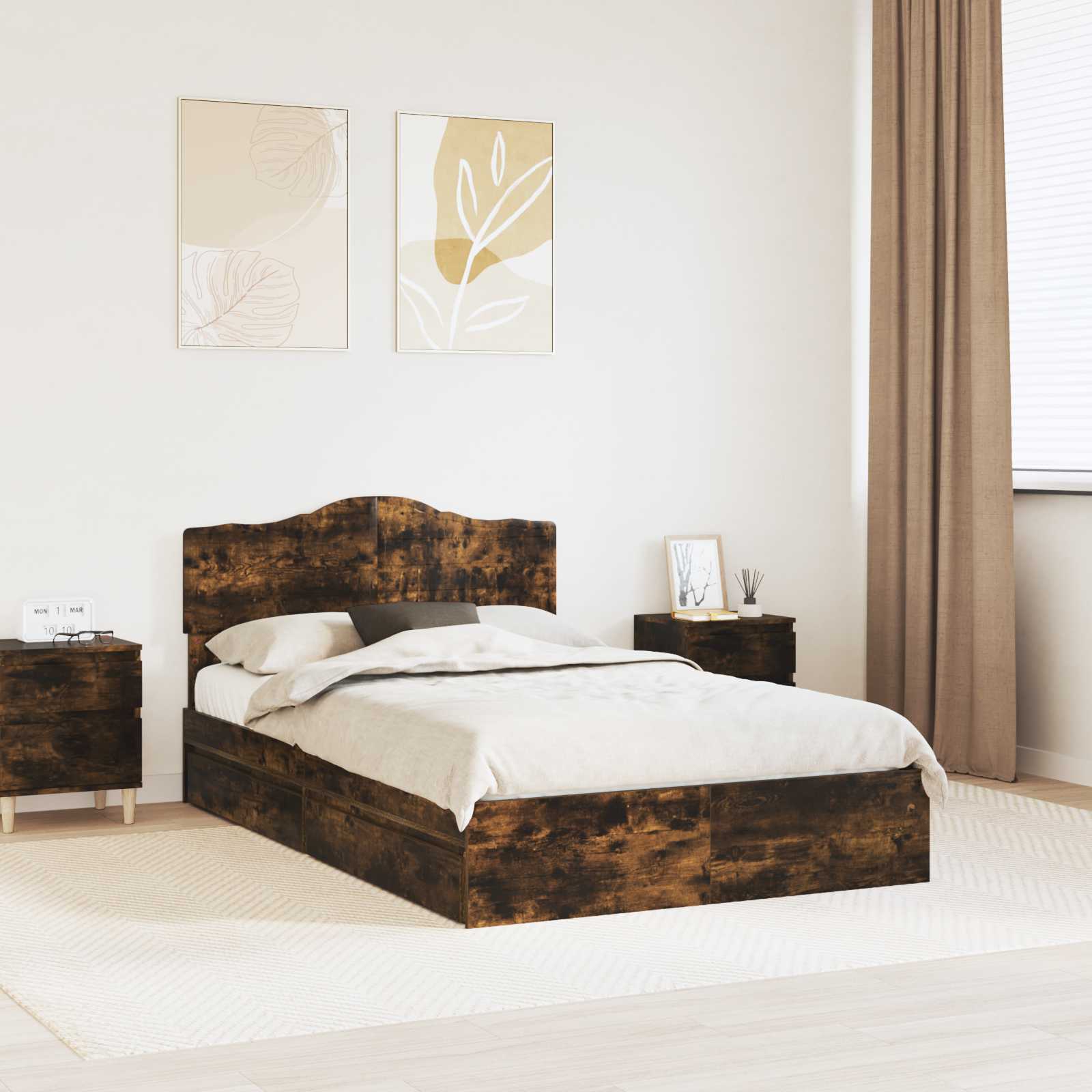 Aufbewahrungsbett Geräucherte Eiche 120 x 200 cm Holzwerkstoff