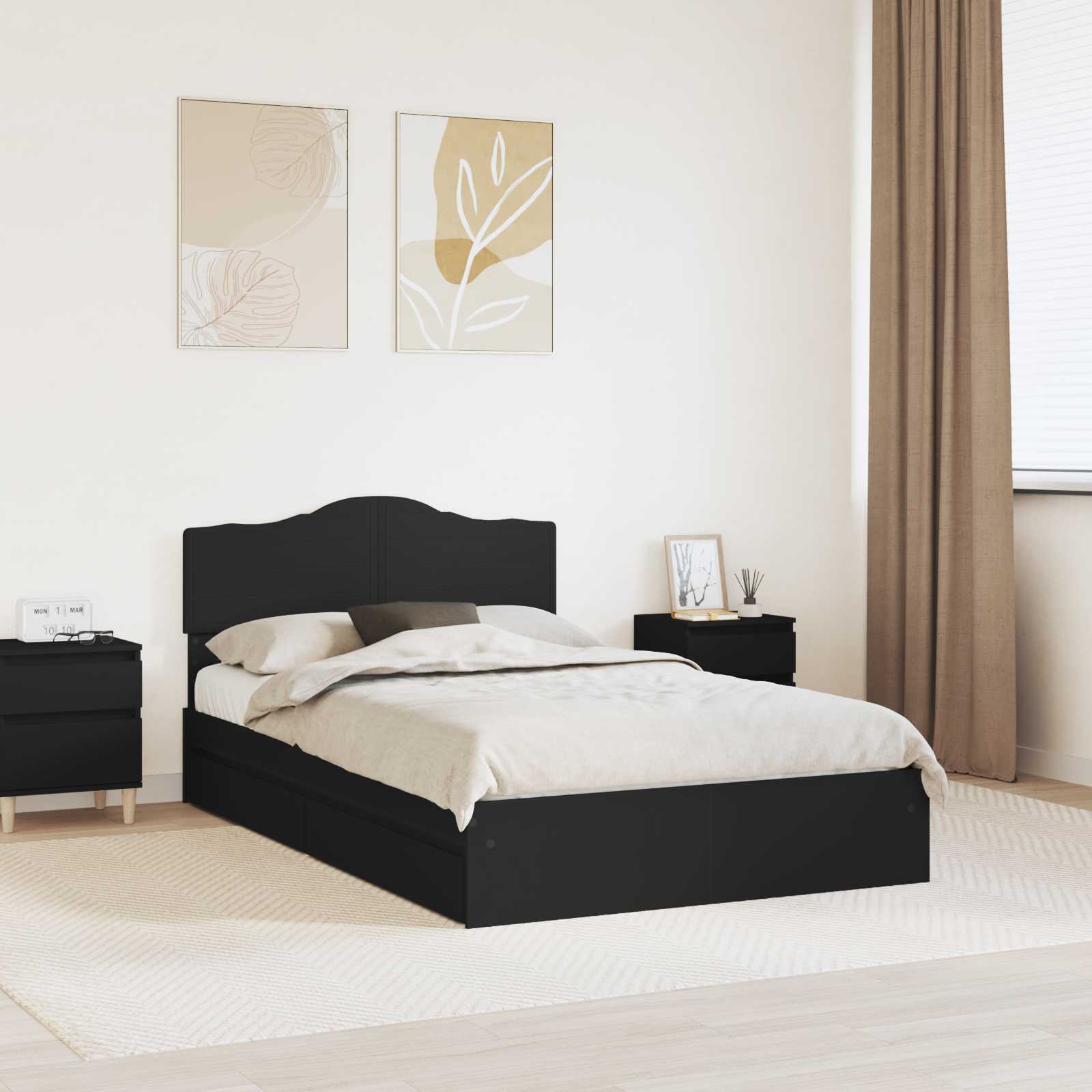 Aufbewahrungsbett Schwarz 120 x 190 cm Holzwerkstoff