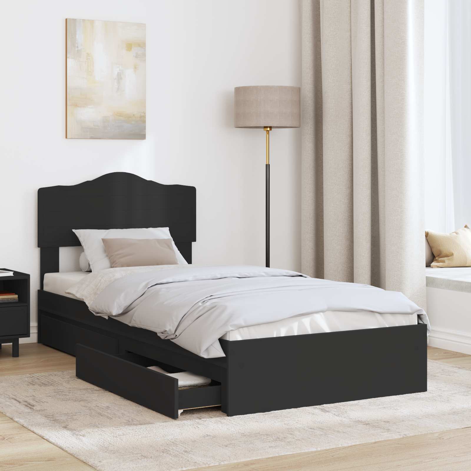 Aufbewahrungsbett Schwarz 100 x 200 cm Holzwerkstoff