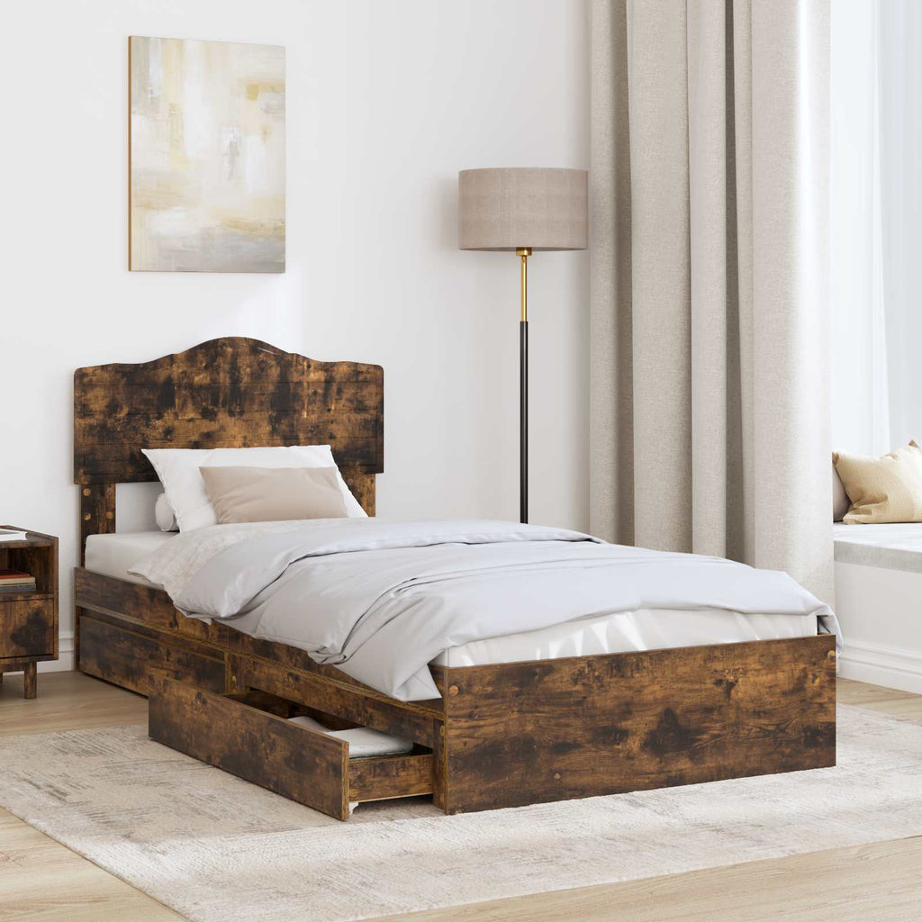 Aufbewahrungsbett Geräucherte Eiche 100 x 200 cm Holzwerkstoff