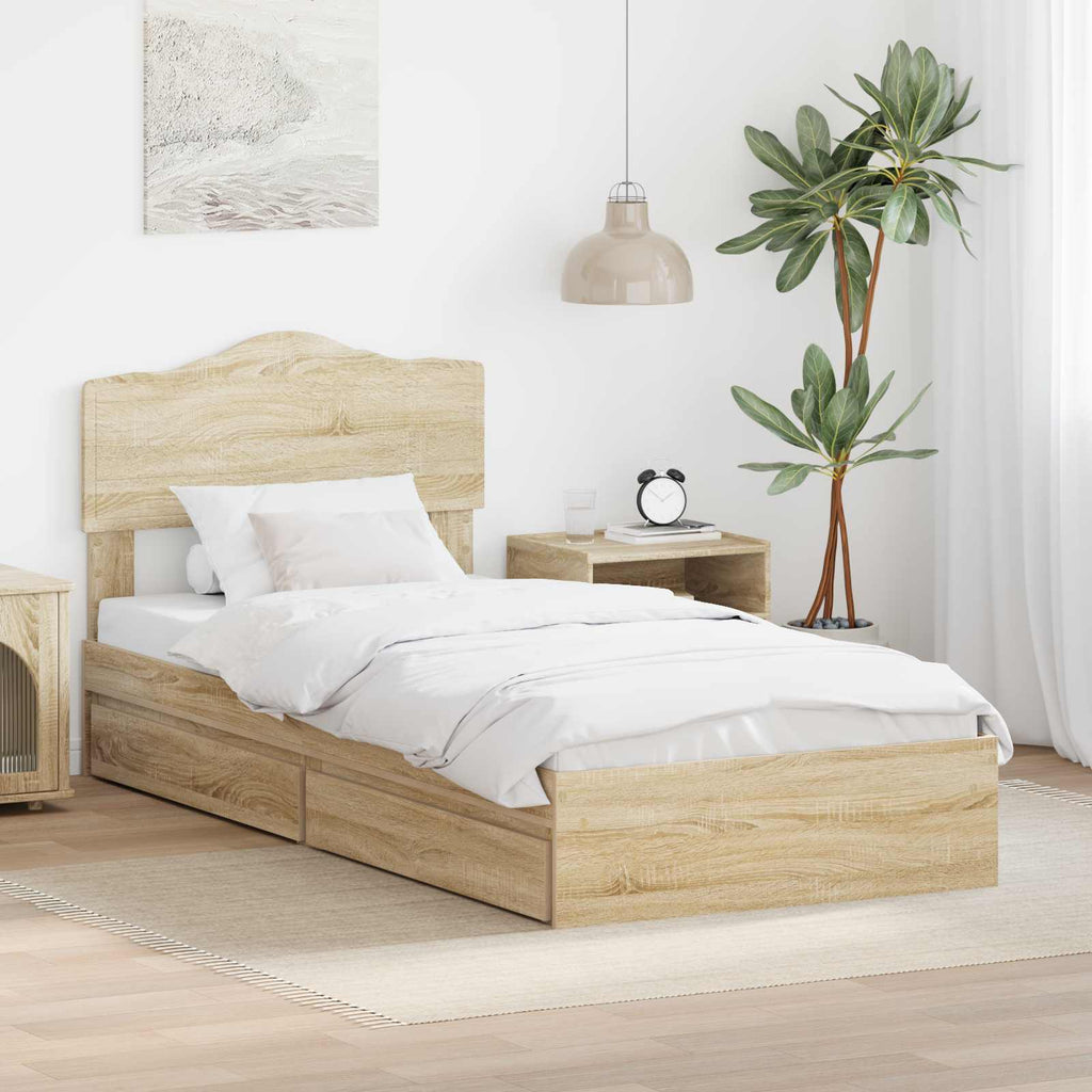 Aufbewahrungsbett Sonoma-Eiche 90 x 200 cm Holzwerkstoff
