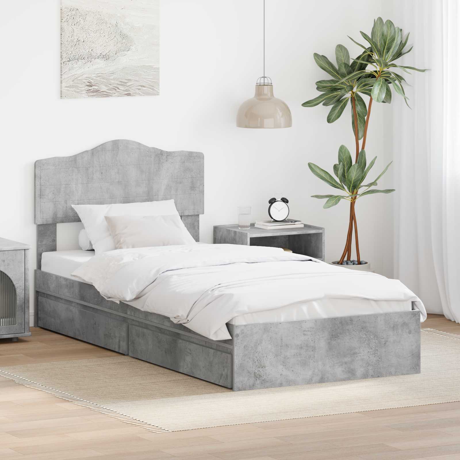 Aufbewahrungsbett Beton Grau 90 x 190 cm Holzwerkstoff