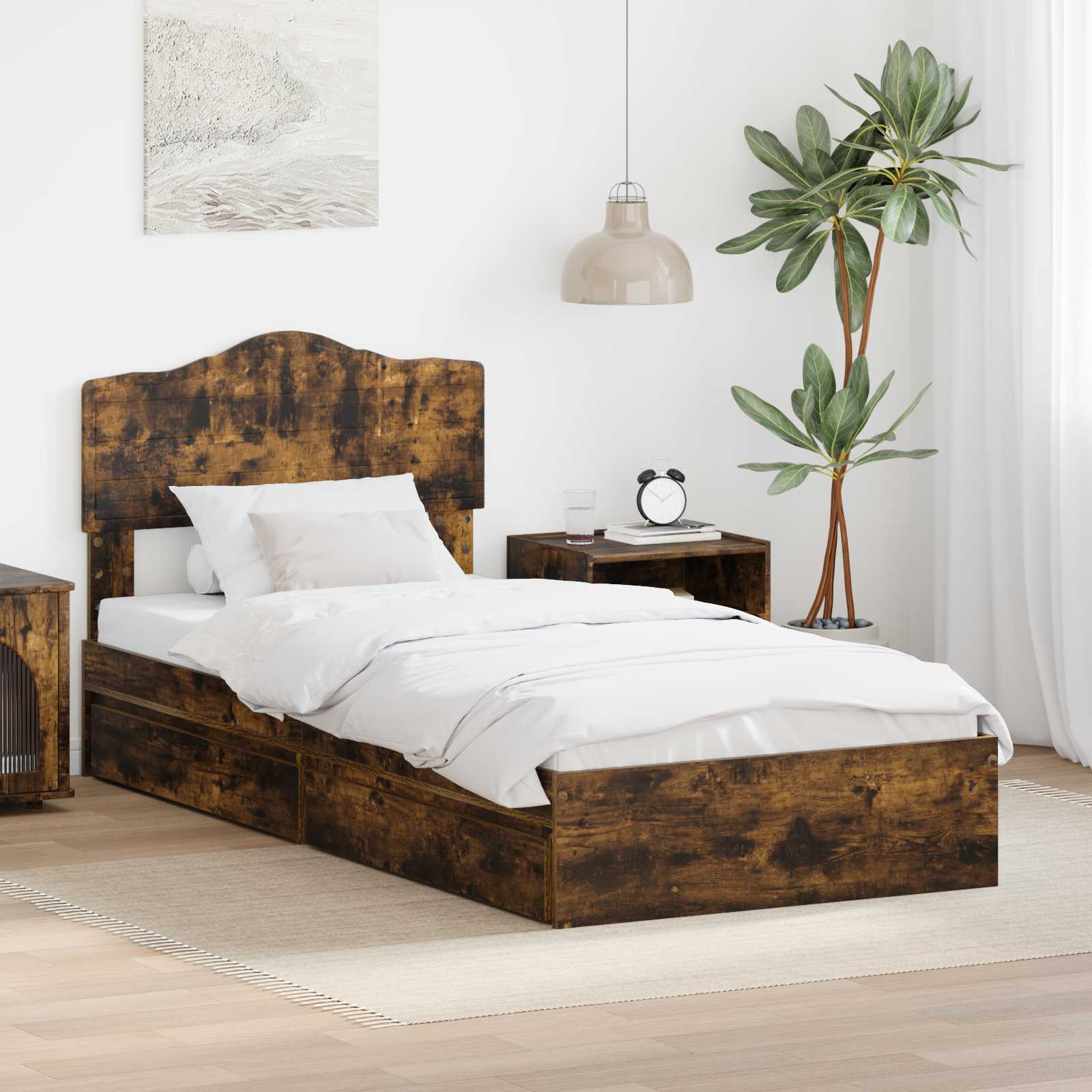 Aufbewahrungsbett Geräucherte Eiche 90 x 190 cm Holzwerkstoff