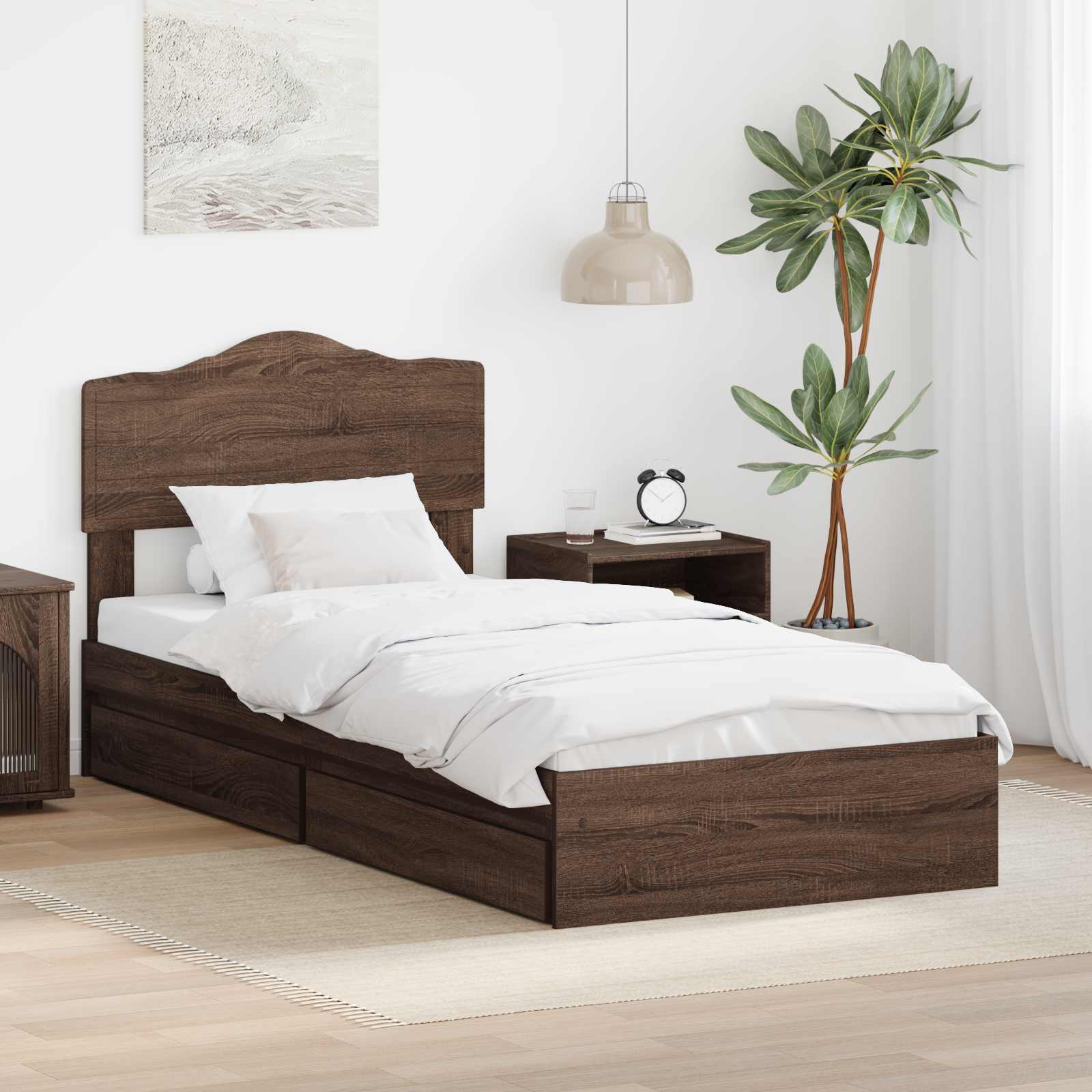 Aufbewahrungsbett Braun Eichen-Optik 90 x 190 cm Holzwerkstoff
