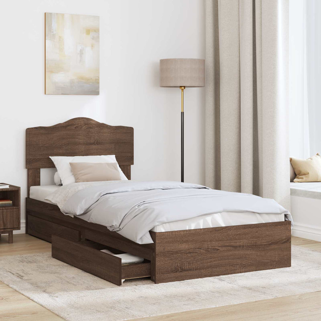 Aufbewahrungsbett Braun Eichen-Optik 90 x 190 cm Holzwerkstoff