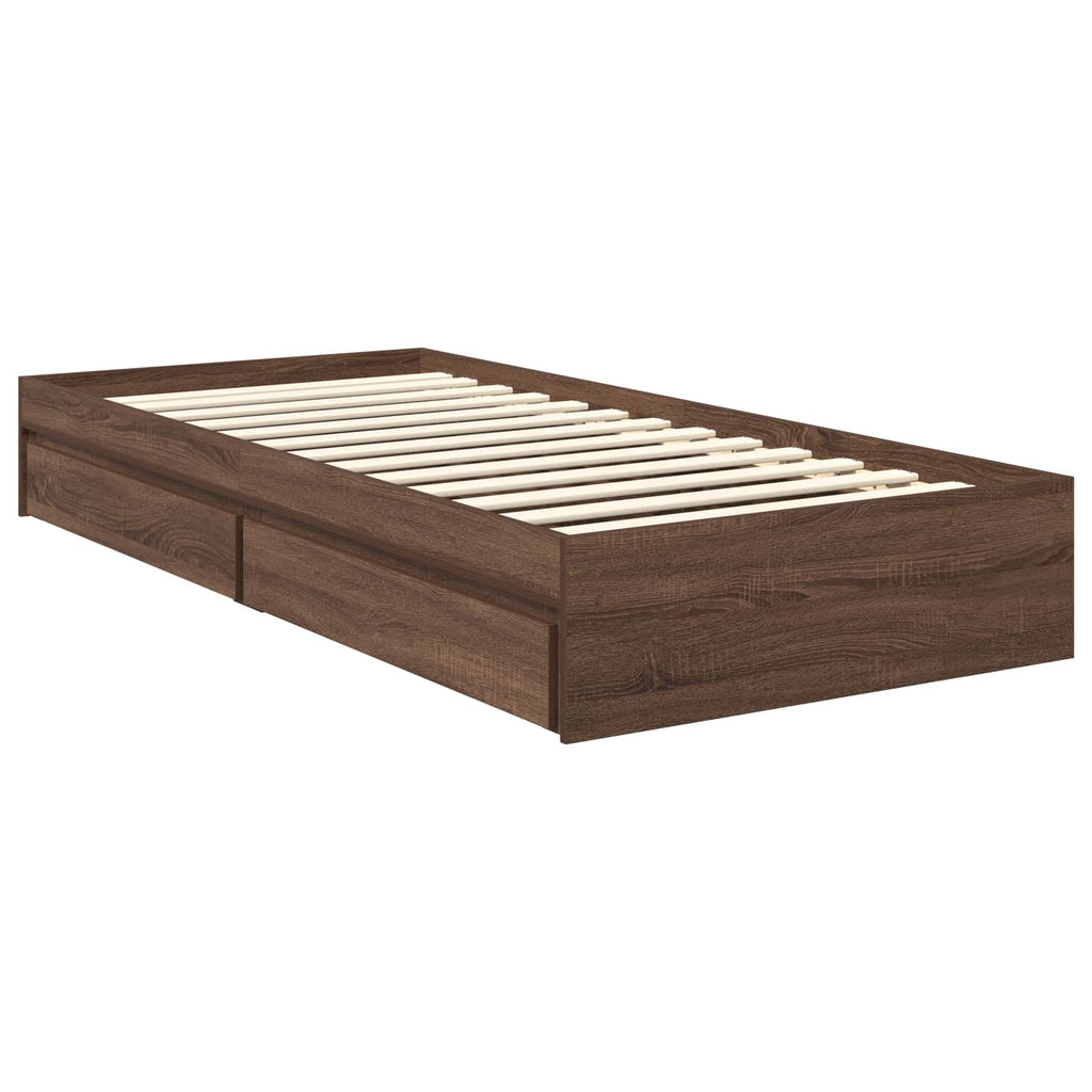Aufbewahrungsbett Braun Eichen-Optik 90 x 190 cm Holzwerkstoff