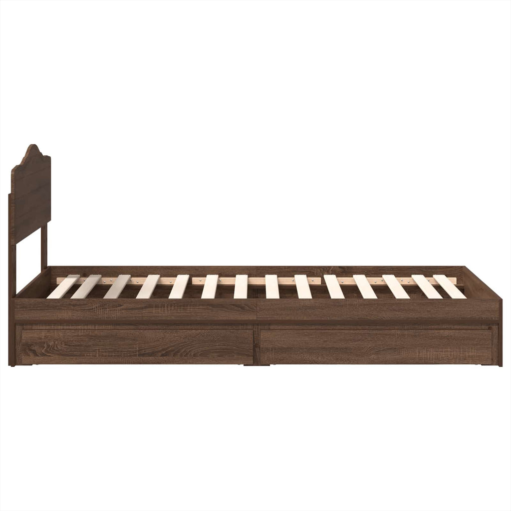 Aufbewahrungsbett Braun Eichen-Optik 90 x 190 cm Holzwerkstoff