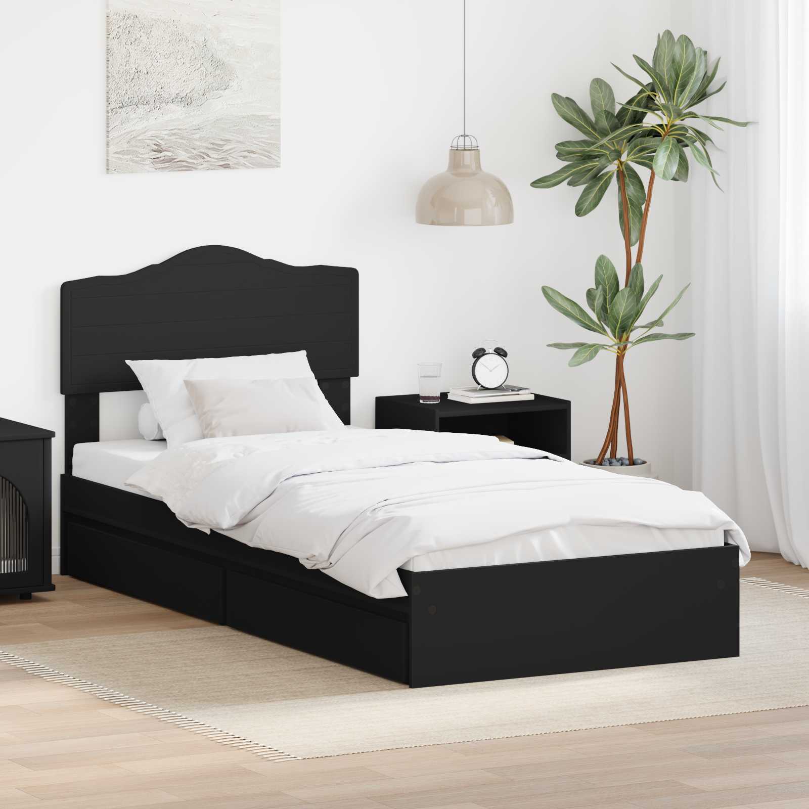 Aufbewahrungsbett Schwarz 70 x 190 cm Holzwerkstoff