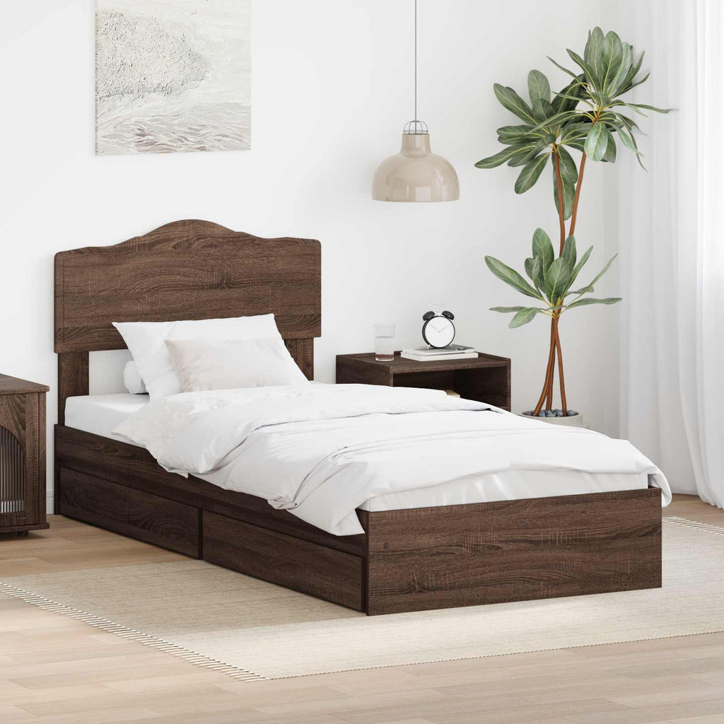 Aufbewahrungsbett Braun Eichen-Optik 70 x 190 cm Holzwerkstoff