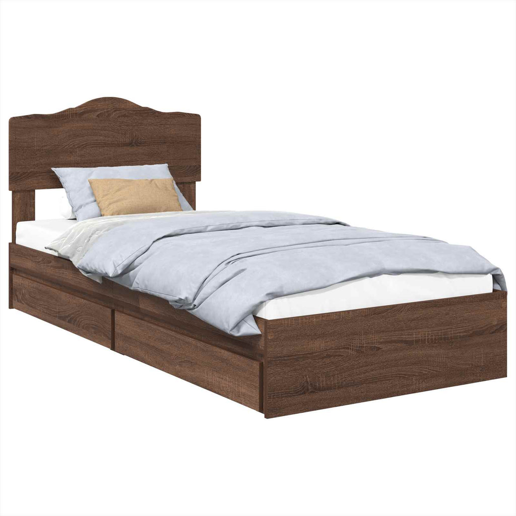 Aufbewahrungsbett Braun Eichen-Optik 70 x 190 cm Holzwerkstoff
