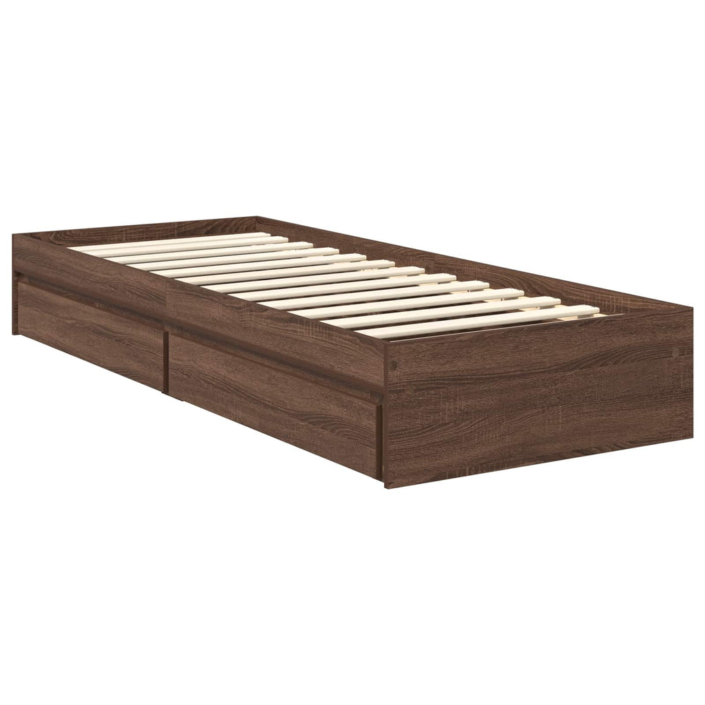 Aufbewahrungsbett Braun Eichen-Optik 70 x 190 cm Holzwerkstoff