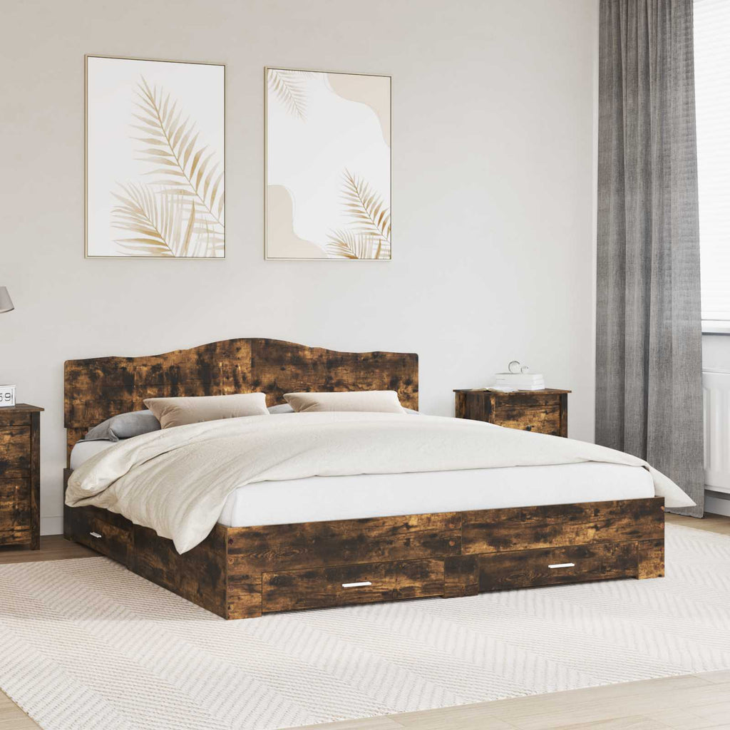 Bettrahmen Geräucherte Eiche 200 x 200 cm Holzwerkstoff