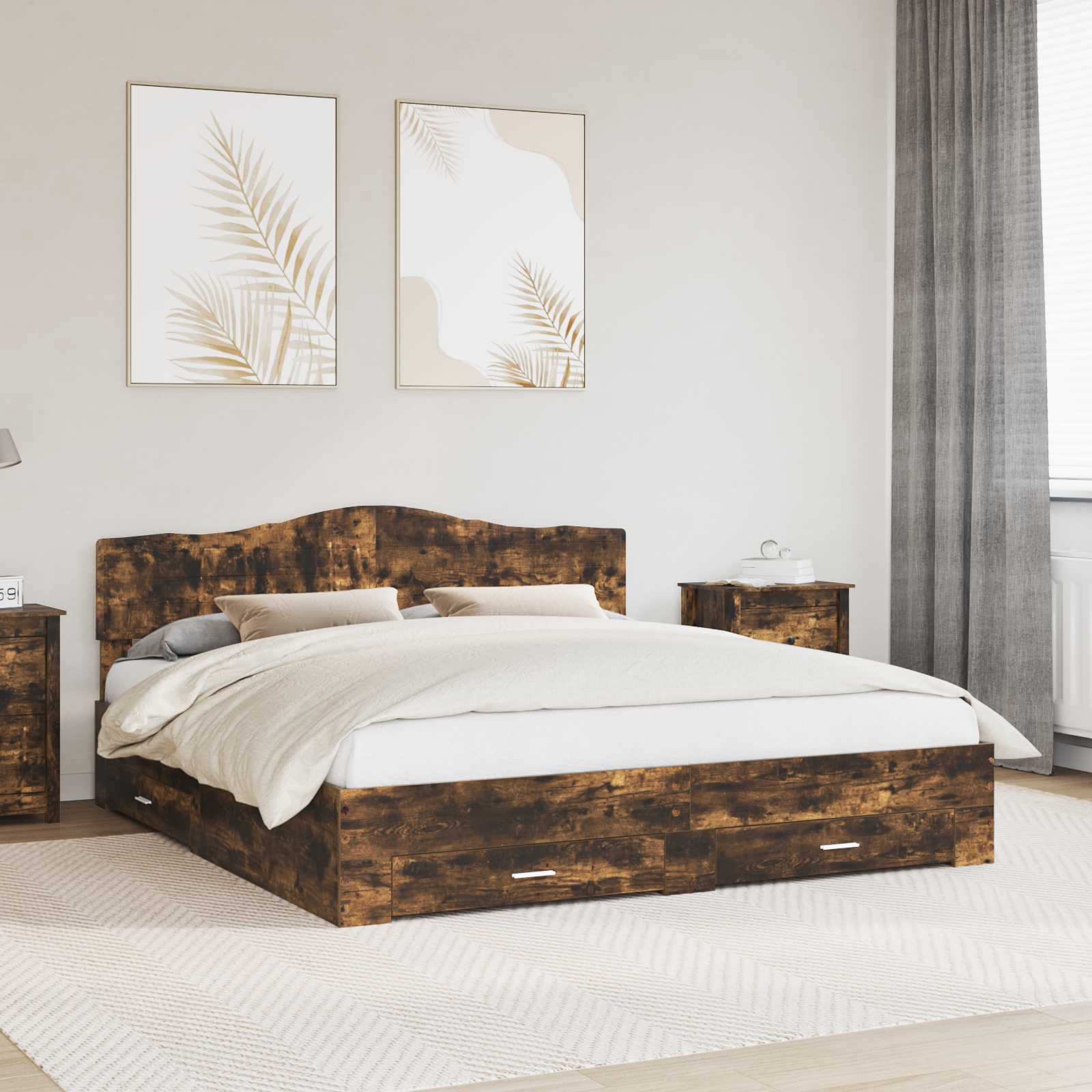 Bettrahmen Geräucherte Eiche 200 x 200 cm Holzwerkstoff