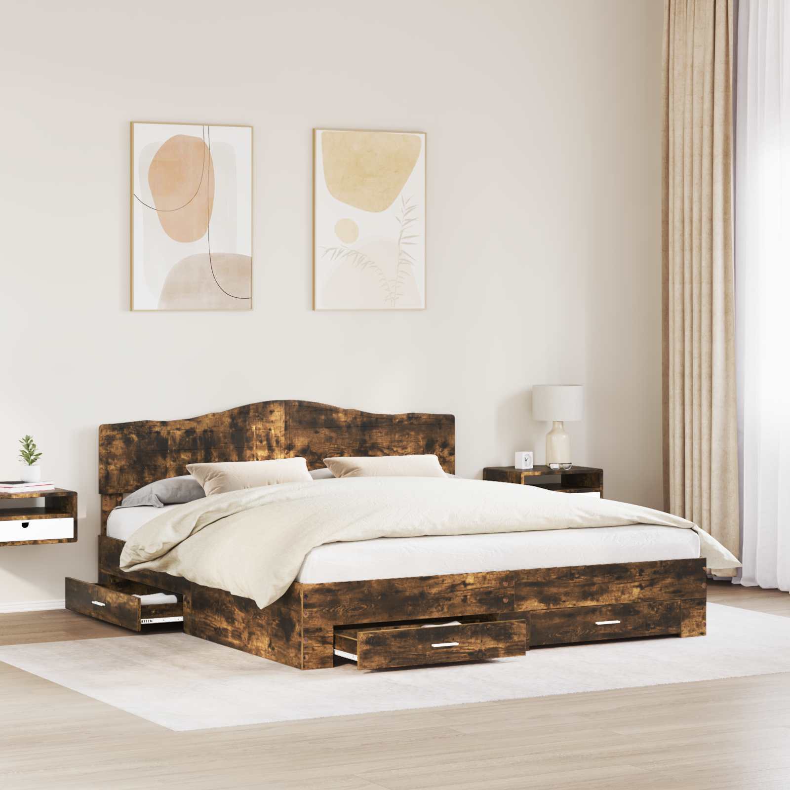 Bettrahmen Geräucherte Eiche 200 x 200 cm Holzwerkstoff