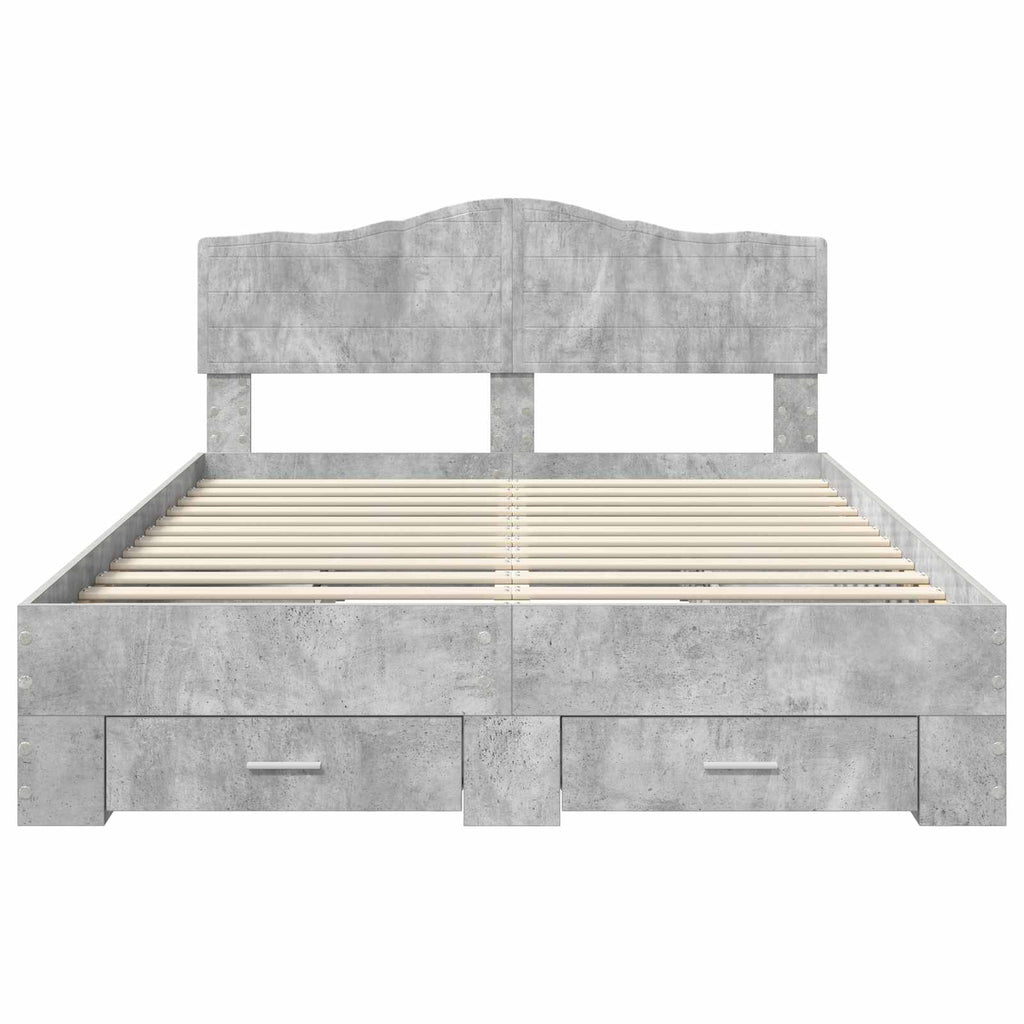 Bettrahmen mit Kopfteil Beton Grau 140 x 190 cm Holzwerkstoff