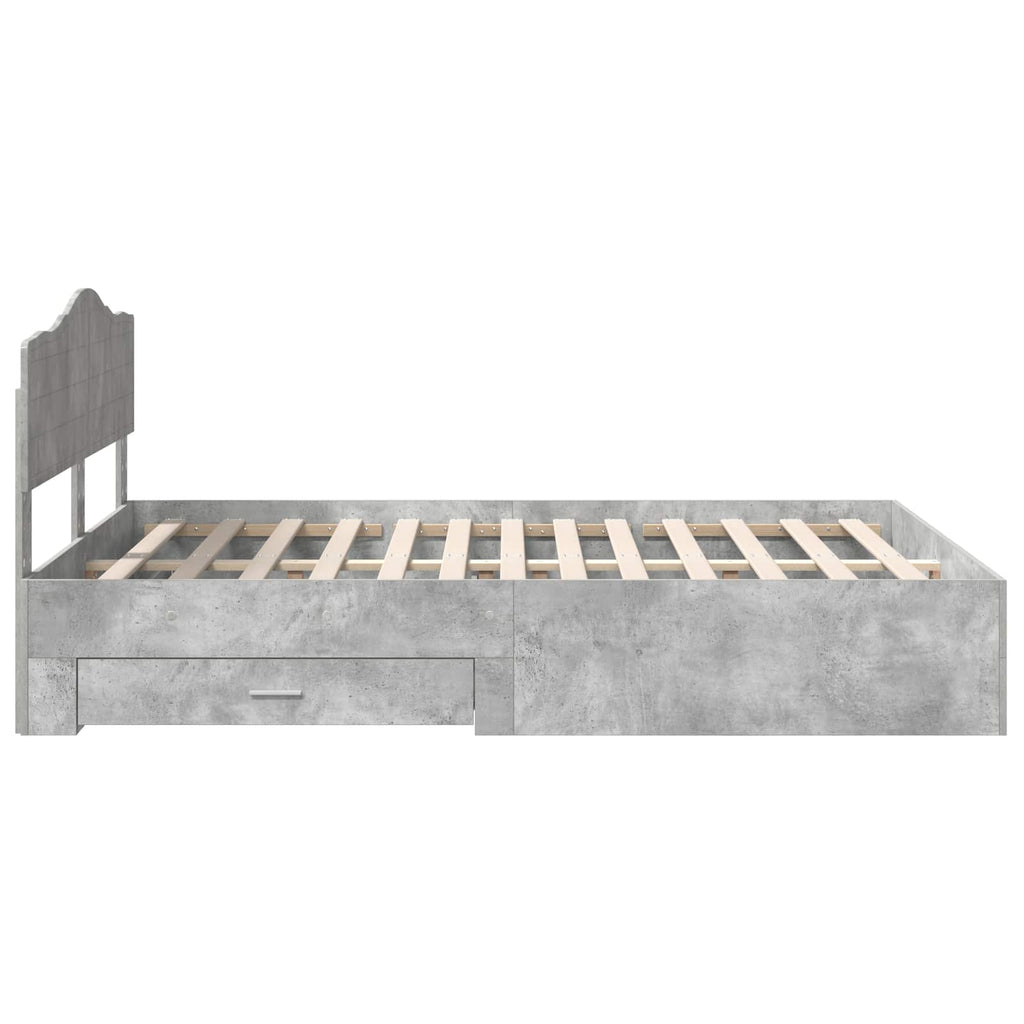 Bettrahmen mit Kopfteil Beton Grau 140 x 190 cm Holzwerkstoff