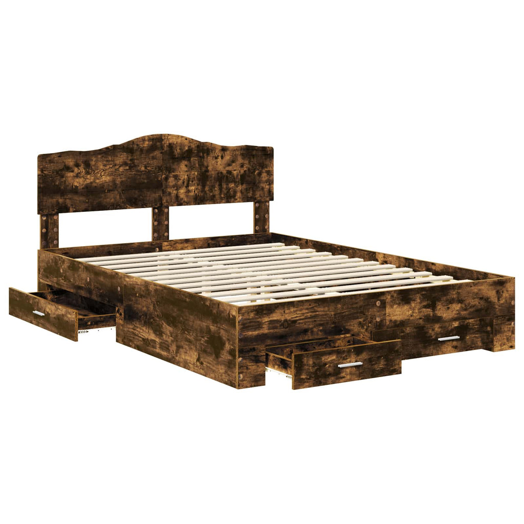 Bettrahmen Geräucherte Eiche 140 x 190 cm Holzwerkstoff