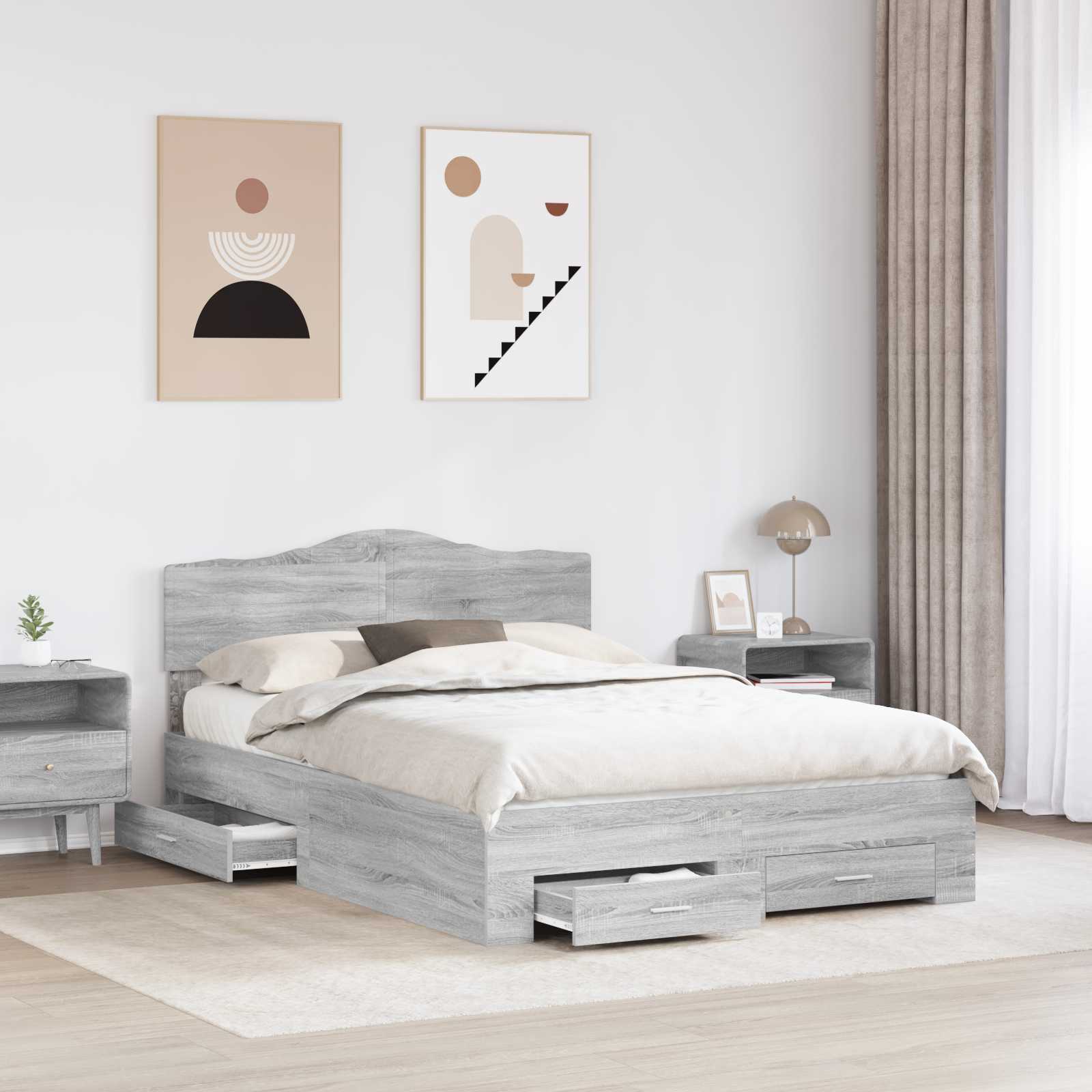 Bettrahmen Graues Sonoma 140 x 190 cm Holzwerkstoff