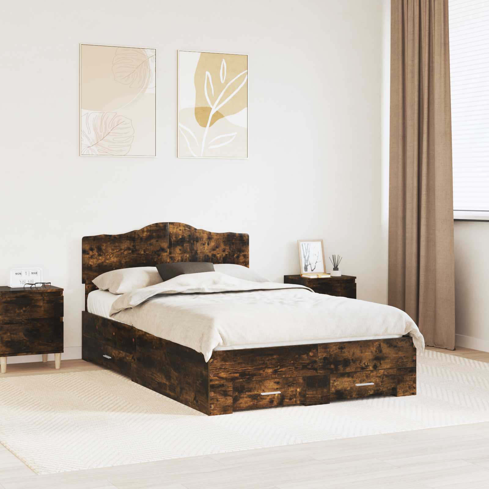 Bettrahmen Geräucherte Eiche 135 x 190 cm Holzwerkstoff