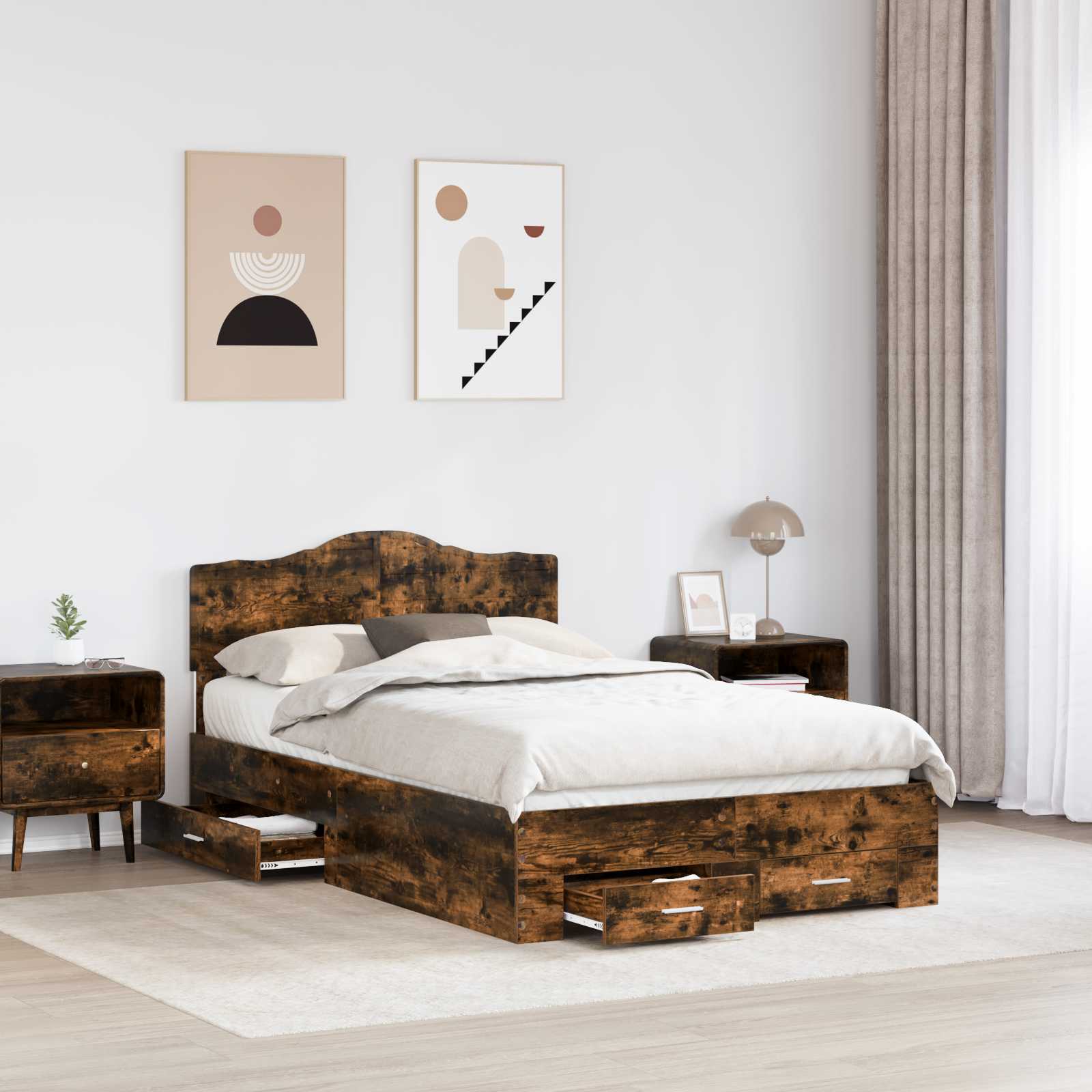 Bettrahmen Geräucherte Eiche 135 x 190 cm Holzwerkstoff
