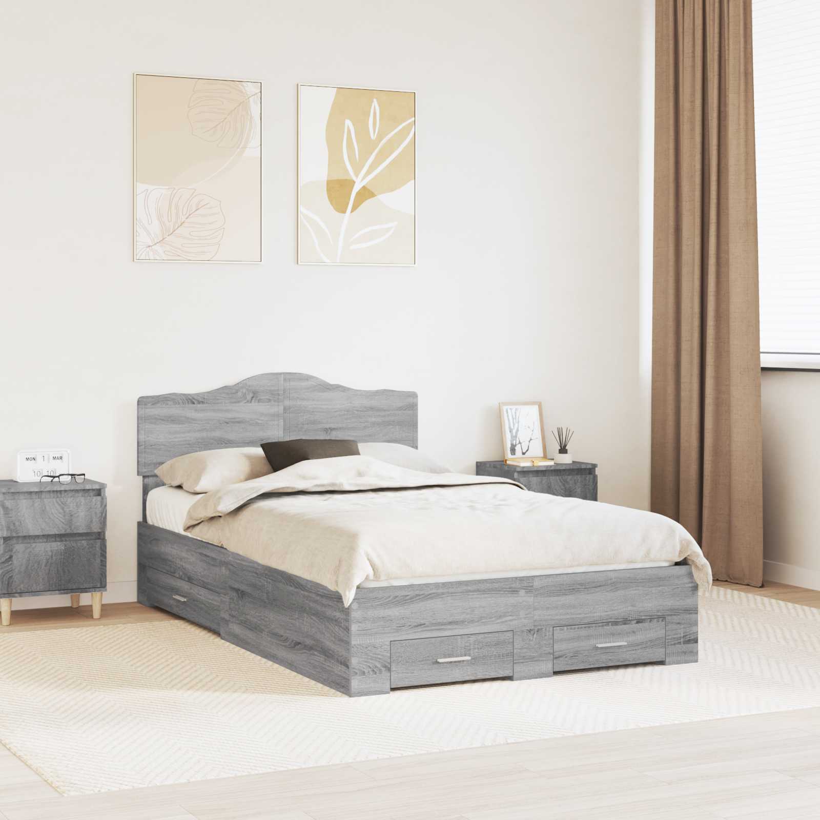 Bettrahmen Graues Sonoma 135 x 190 cm Holzwerkstoff