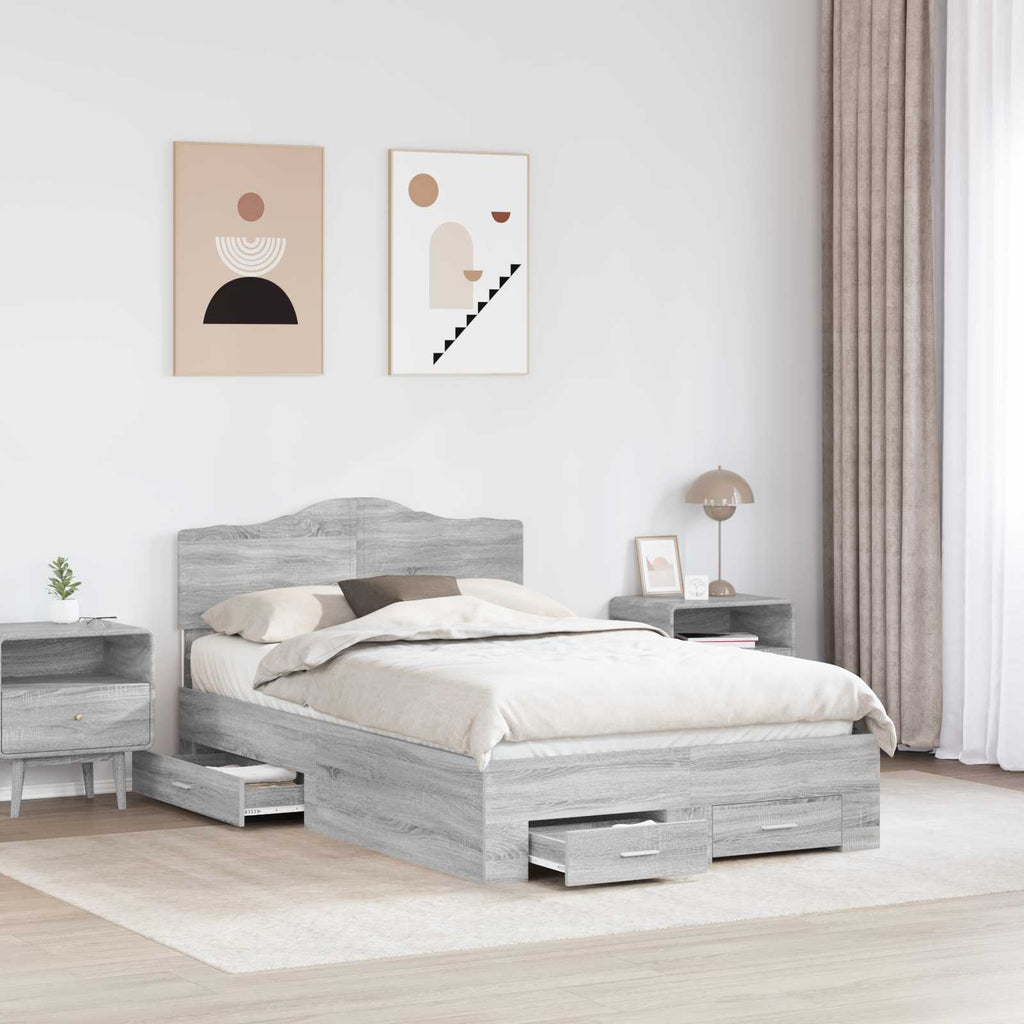 Bettrahmen Graues Sonoma 135 x 190 cm Holzwerkstoff