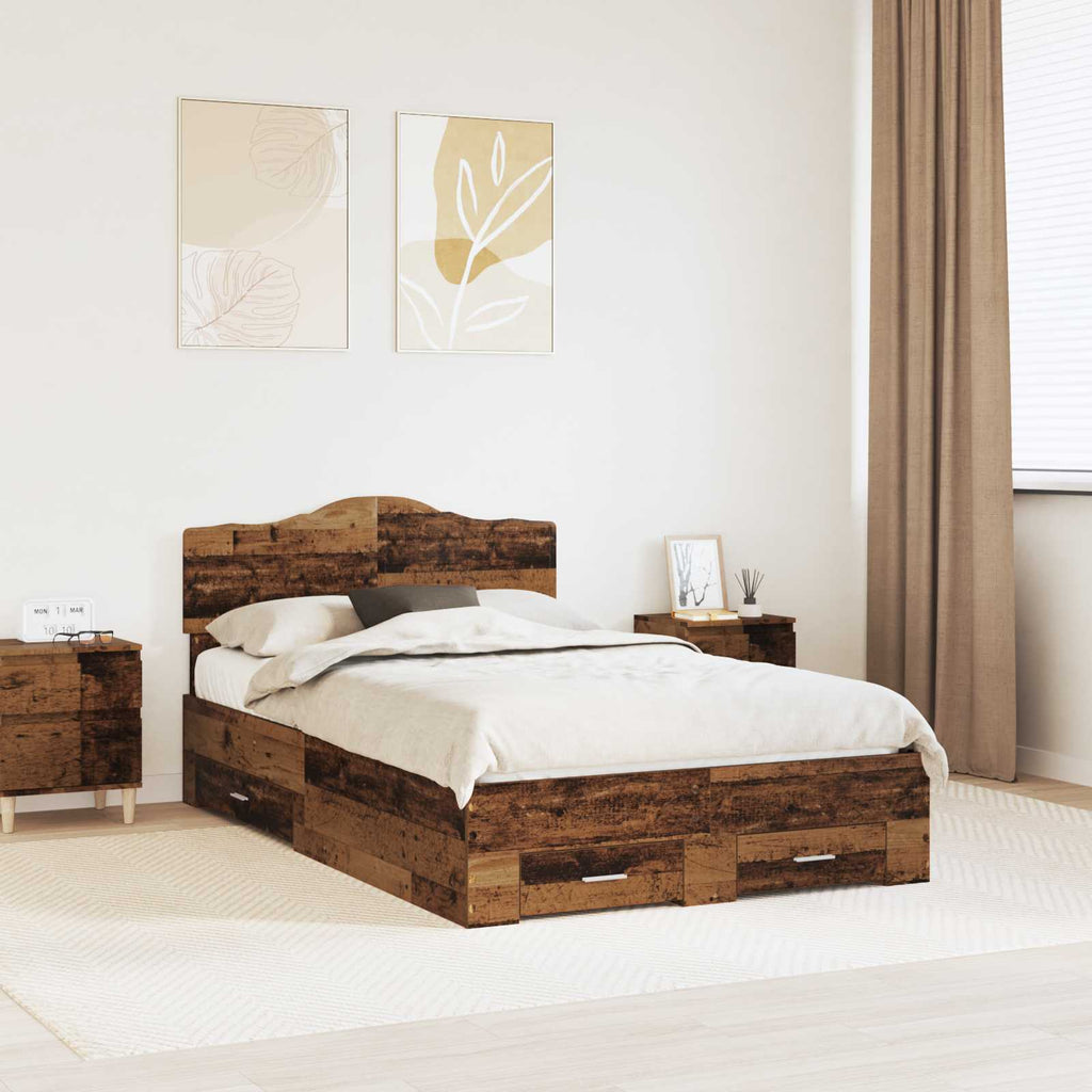 Bettrahmen mit Kopfteil Altholz 135 x 190 cm Holzwerkstoff