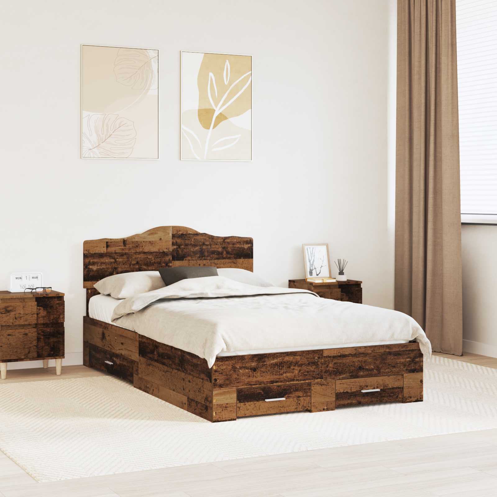 Bettrahmen mit Kopfteil Altholz 135 x 190 cm Holzwerkstoff