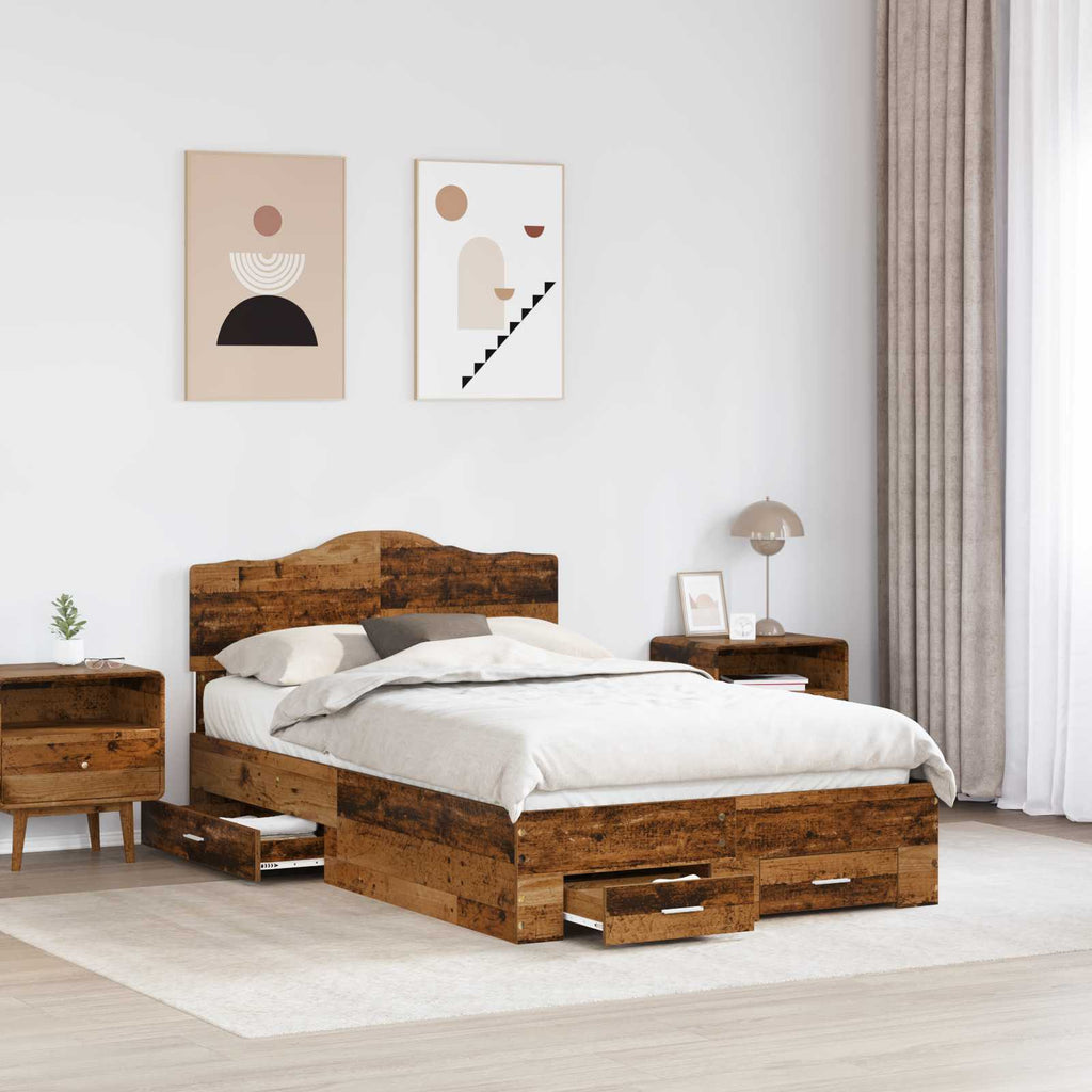 Bettrahmen mit Kopfteil Altholz 135 x 190 cm Holzwerkstoff