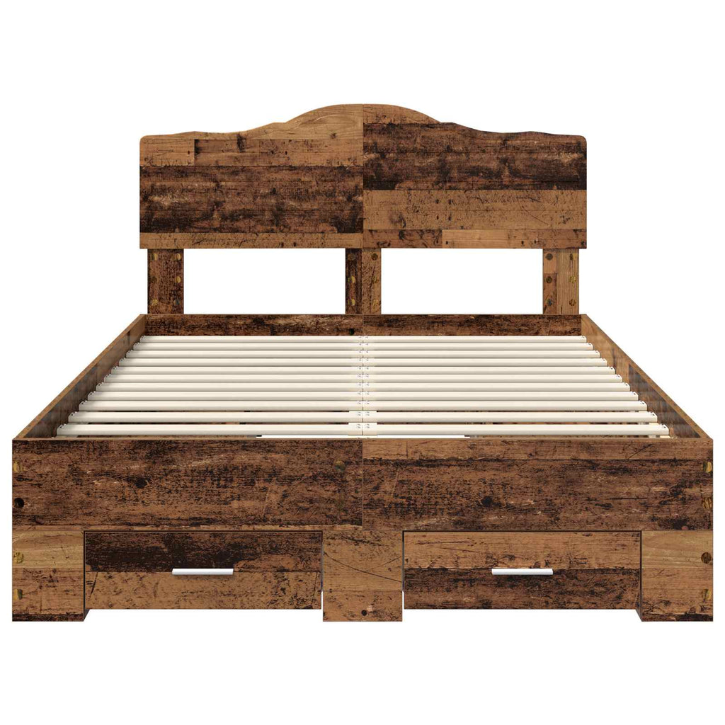 Bettrahmen mit Kopfteil Altholz 135 x 190 cm Holzwerkstoff