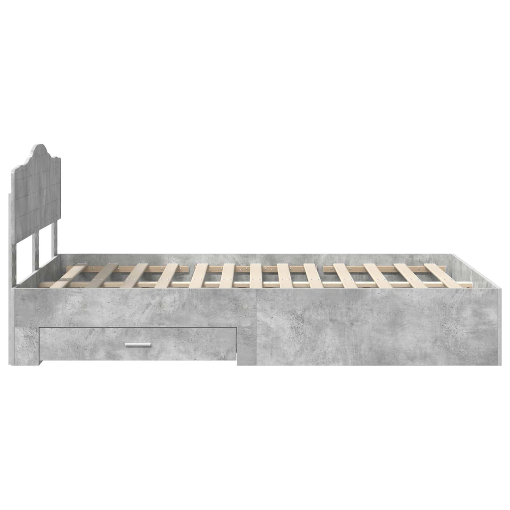 Bettrahmen mit Kopfteil Beton Grau 120 x 190 cm Holzwerkstoff