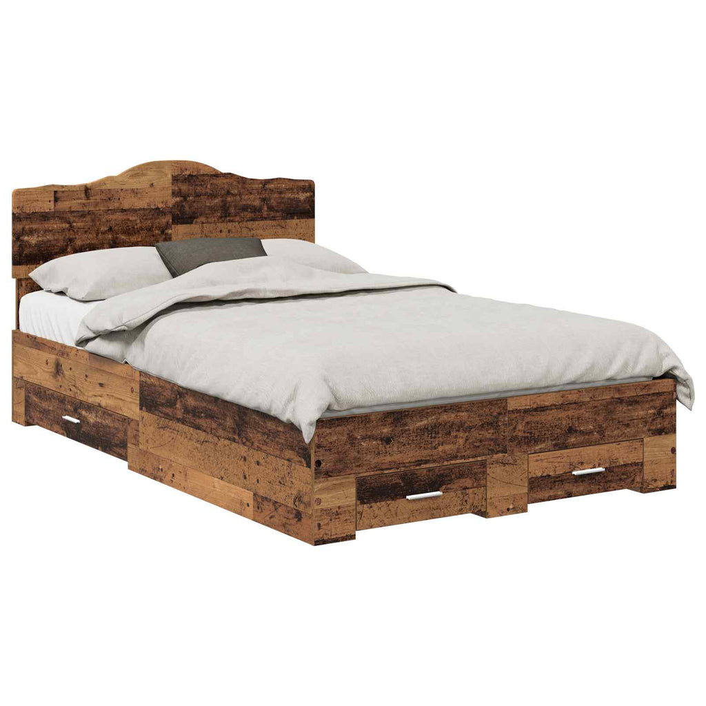 Bettrahmen mit Kopfteil Altholz 120 x 190 cm Holzwerkstoff