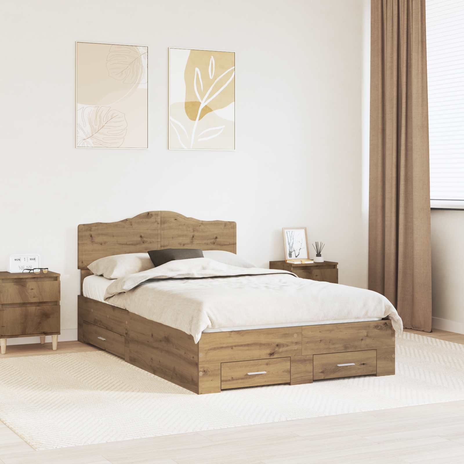 Bettrahmen Artisan-Eiche 120 x 190 cm Holzwerkstoff
