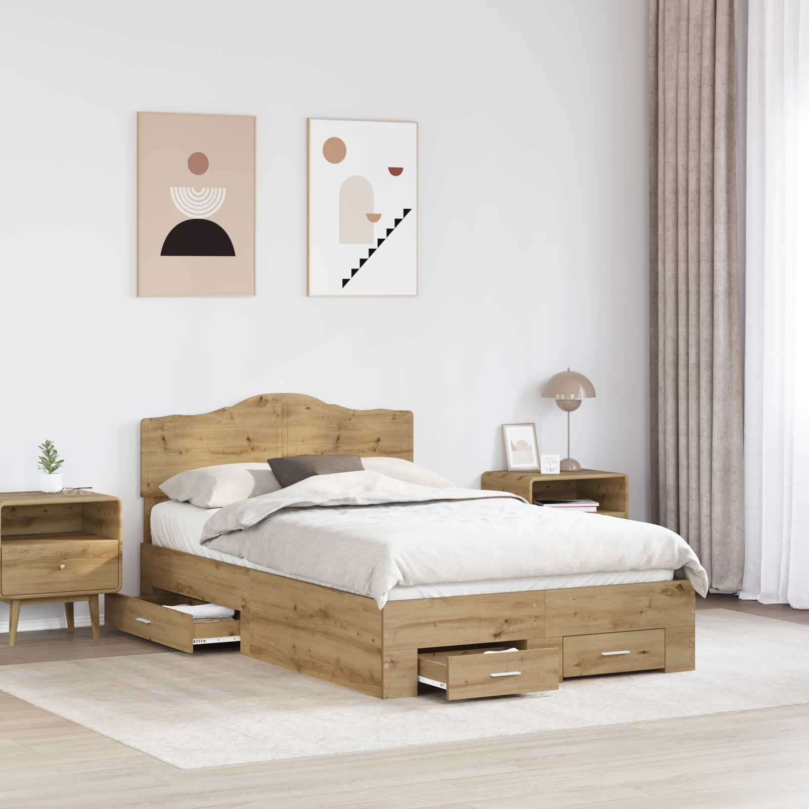 Bettrahmen Artisan-Eiche 120 x 190 cm Holzwerkstoff