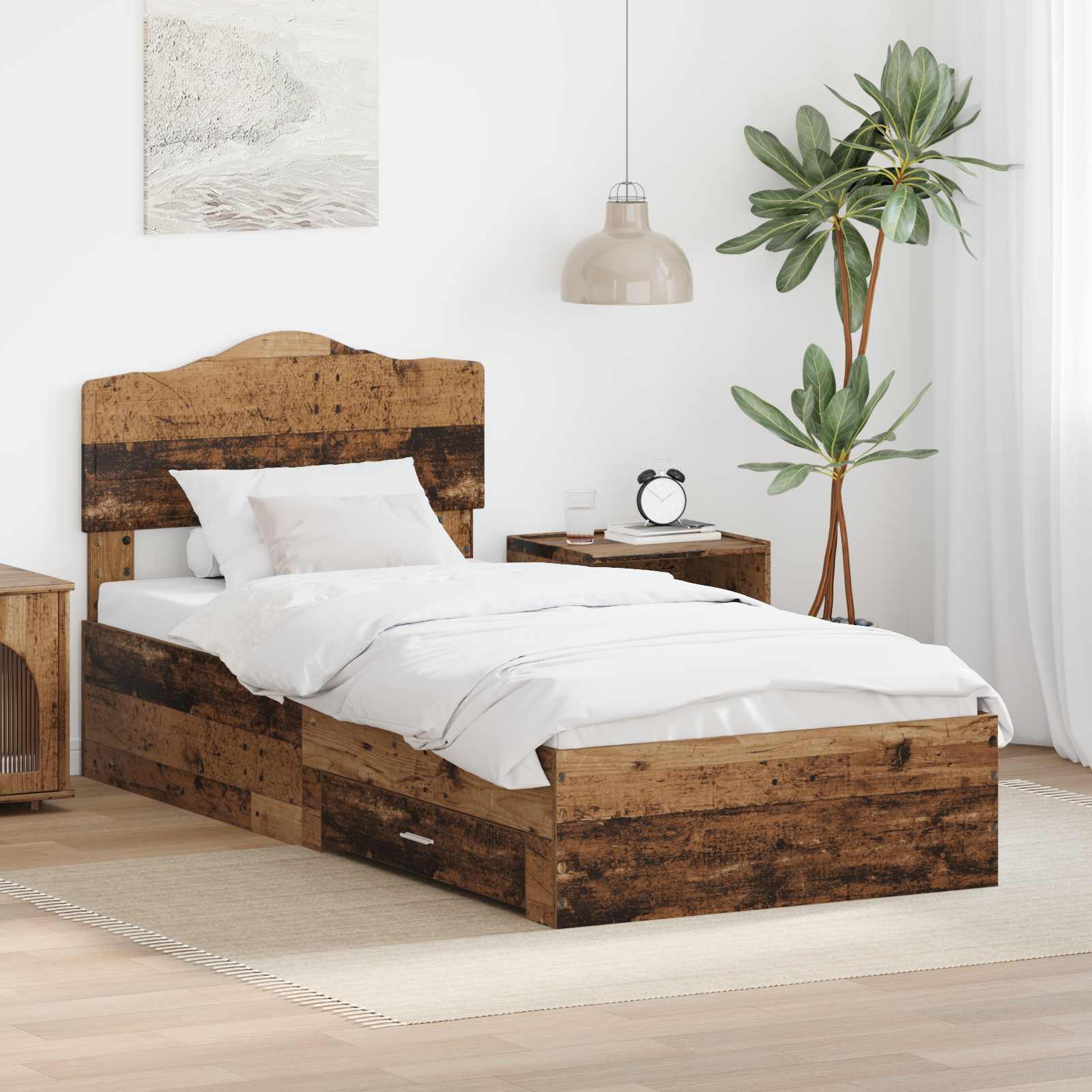 Bettrahmen mit Kopfteil Altholz 100 x 200 cm Holzwerkstoff