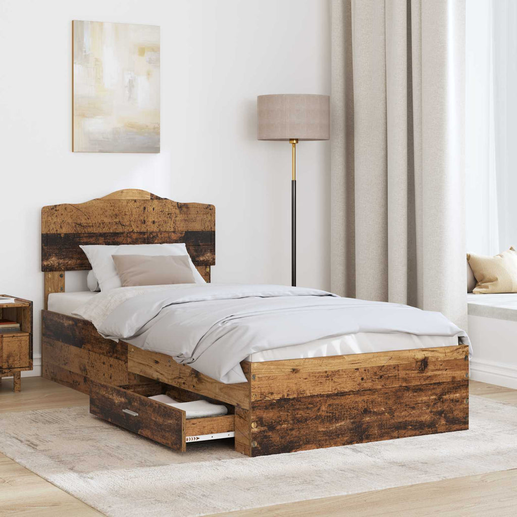 Bettrahmen mit Kopfteil Altholz 100 x 200 cm Holzwerkstoff