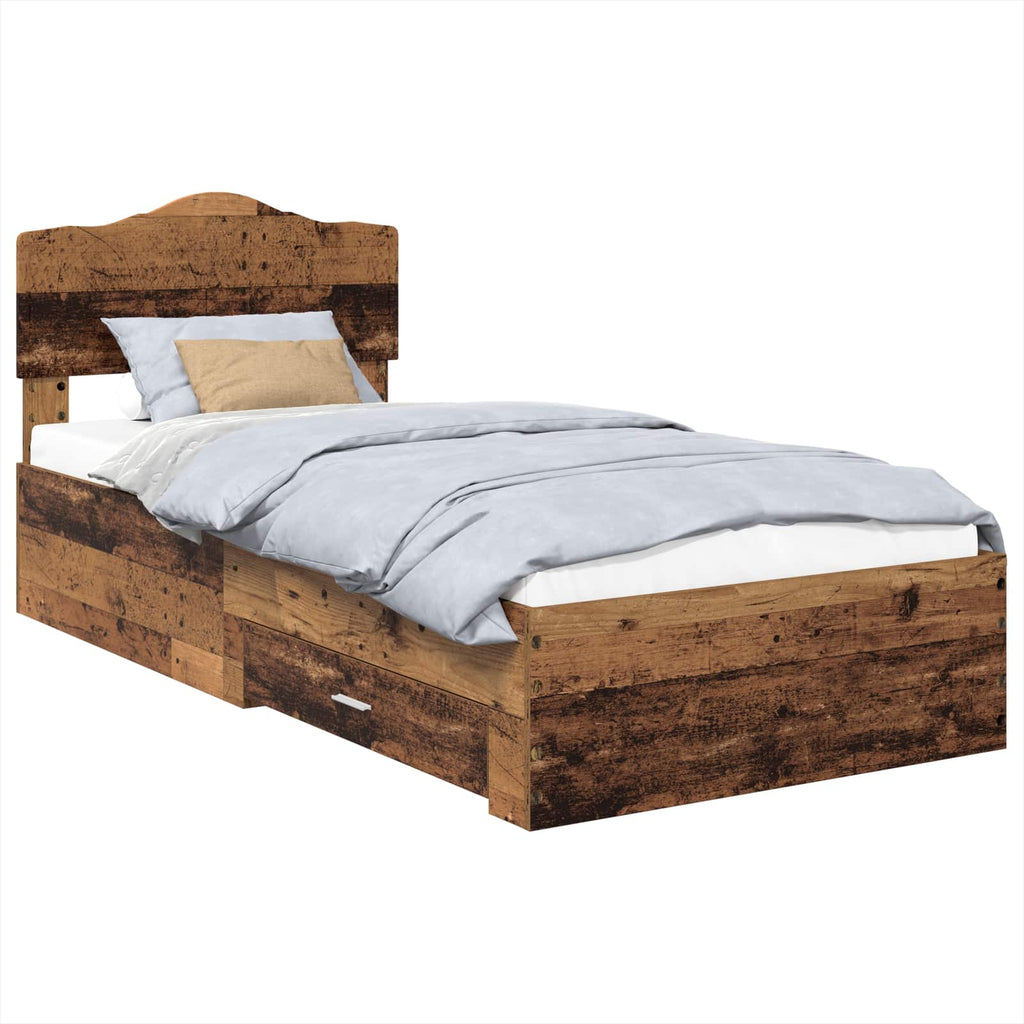 Bettrahmen mit Kopfteil Altholz 100 x 200 cm Holzwerkstoff