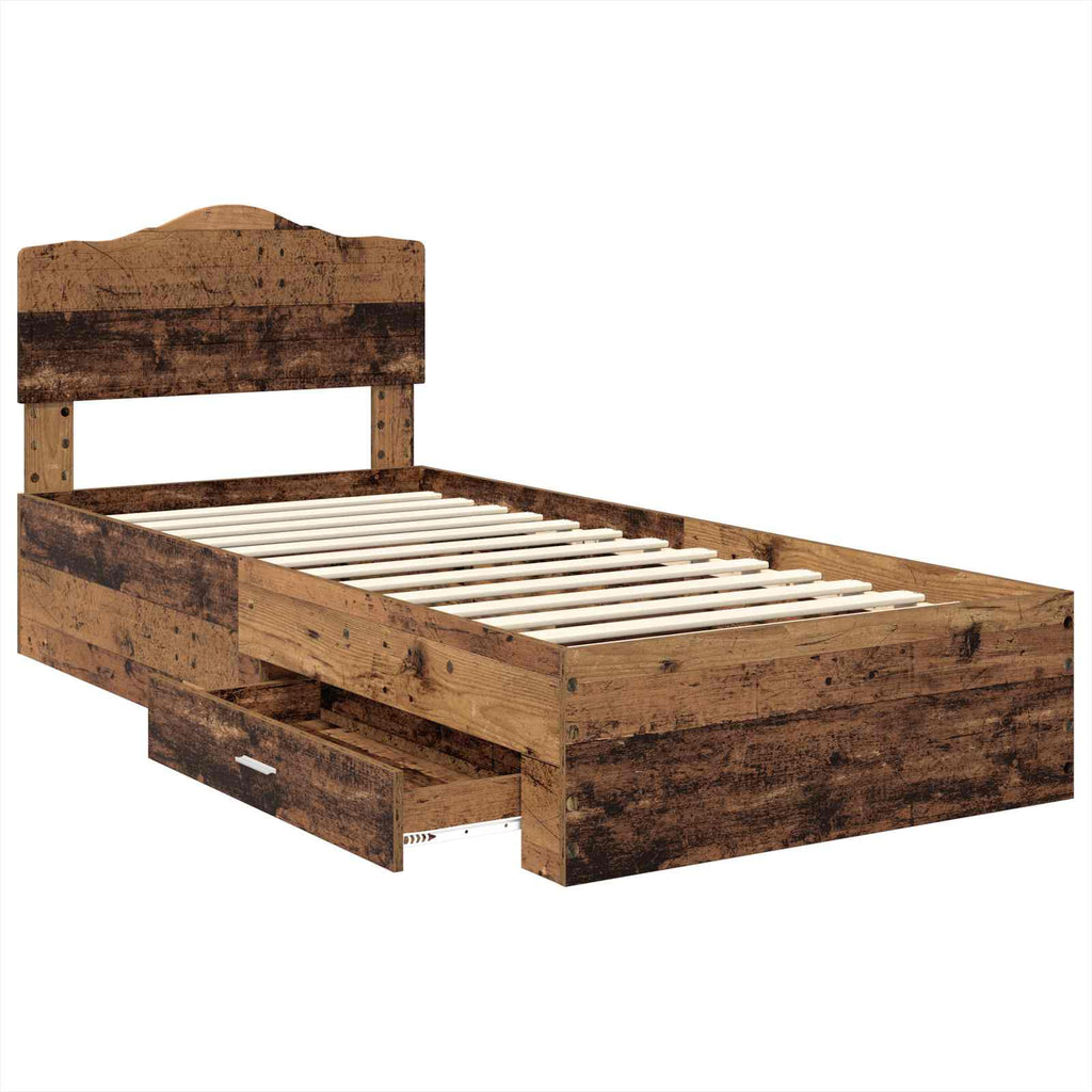 Bettrahmen mit Kopfteil Altholz 100 x 200 cm Holzwerkstoff