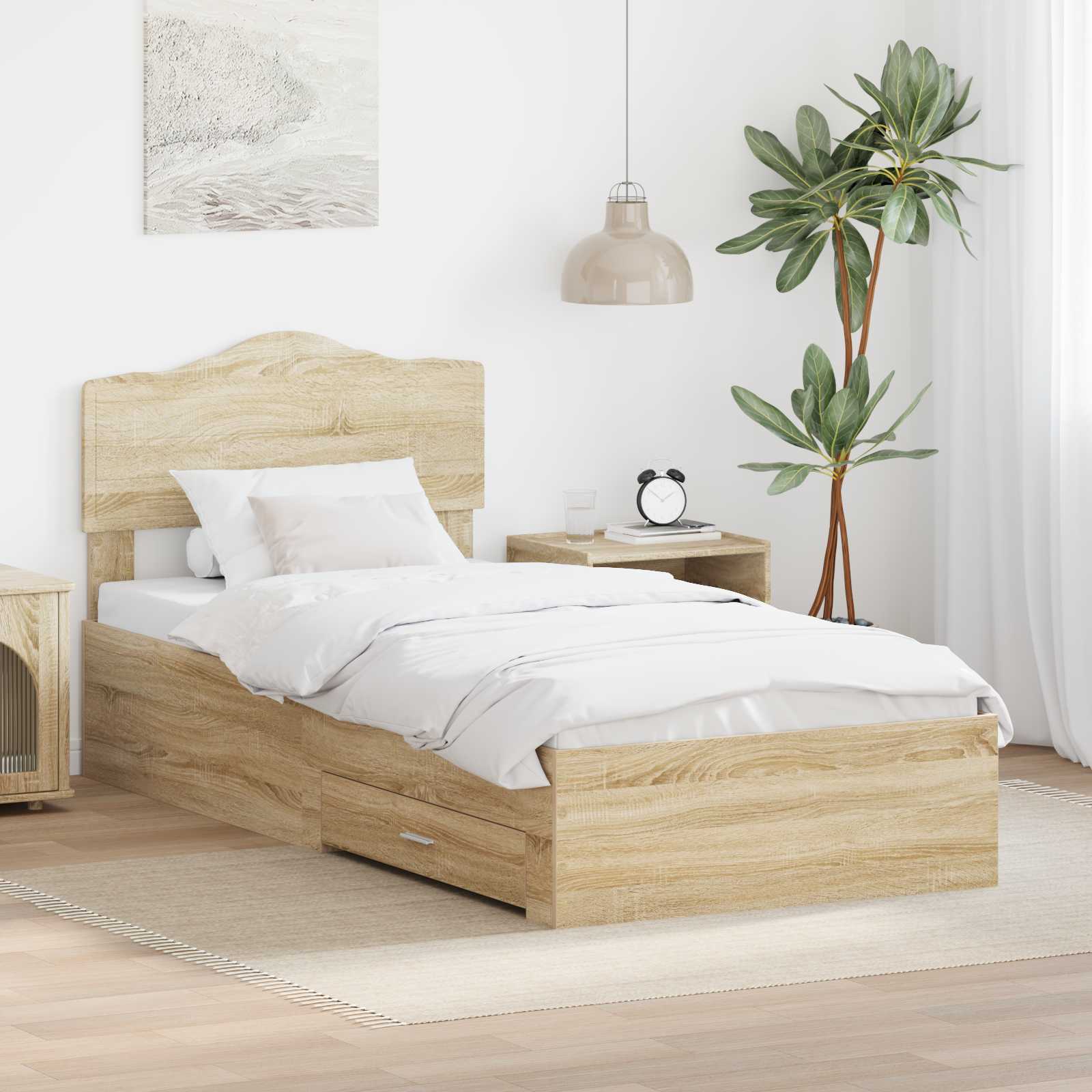 Bettrahmen mit Kopfteil Sonoma-Eiche 90 x 200 cm Holzwerkstoff