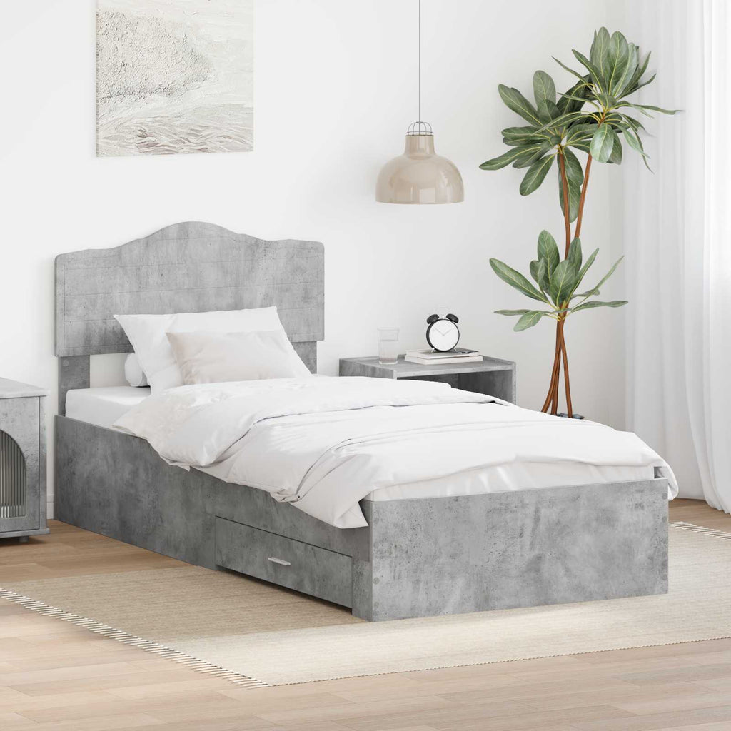 Bettrahmen mit Kopfteil Beton Grau 90 x 200 cm Holzwerkstoff