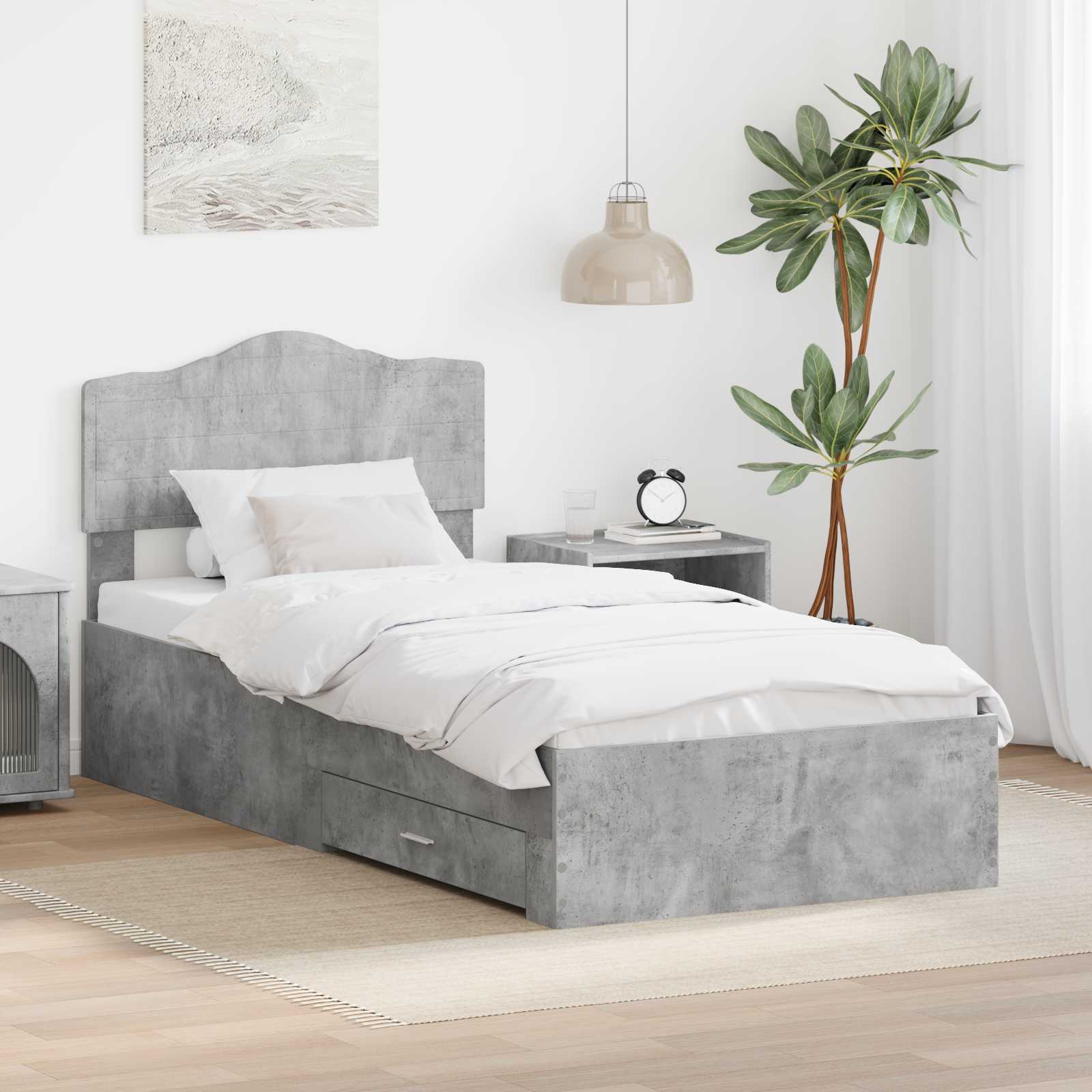 Bettrahmen mit Kopfteil Beton Grau 90 x 200 cm Holzwerkstoff