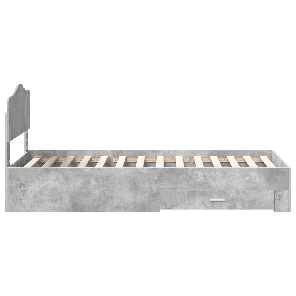 Bettrahmen mit Kopfteil Beton Grau 90 x 200 cm Holzwerkstoff